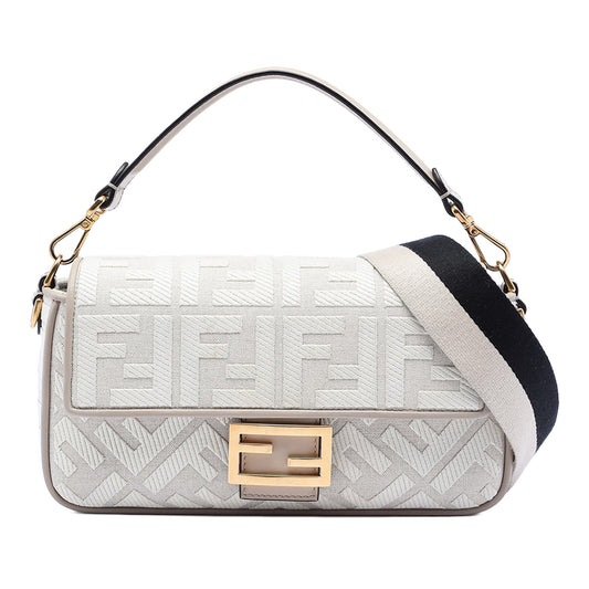 Fendi Zucca Embroidered Canvas Baguette Satchel