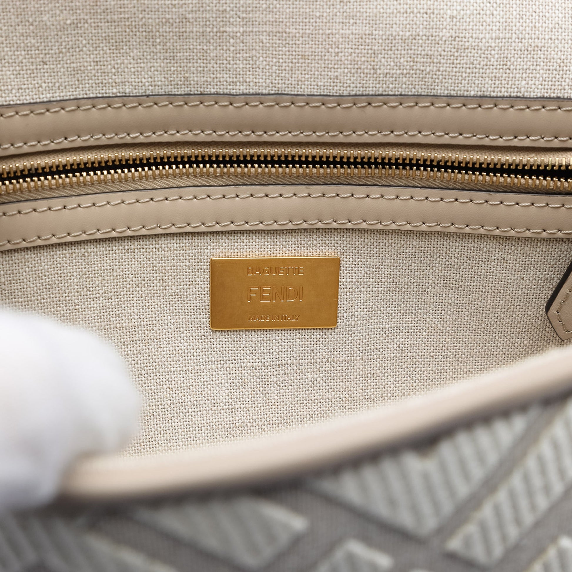 Fendi Zucca Embroidered Canvas Baguette Satchel