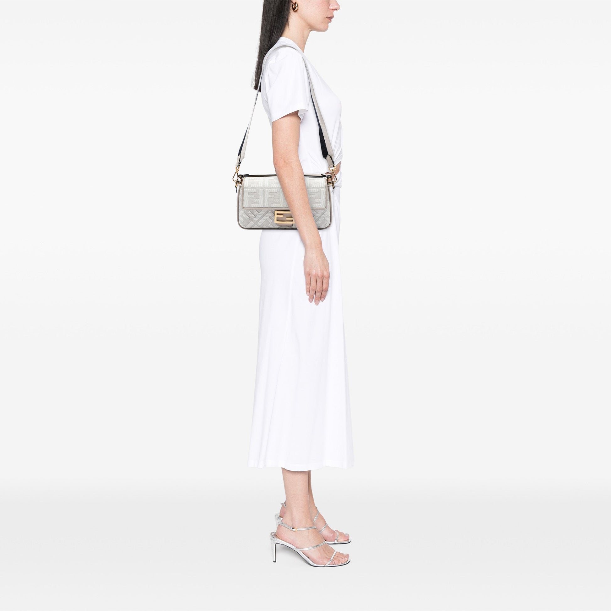 Fendi Zucca Embroidered Canvas Baguette Satchel