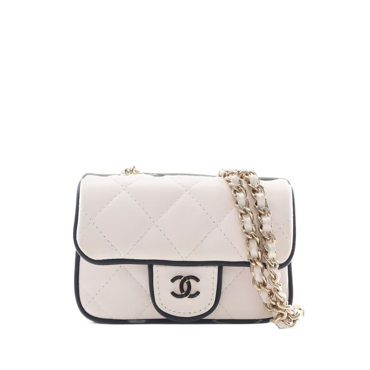 Chanel Quilted Lambskin Resin CC Flap Clutch With Chain — White