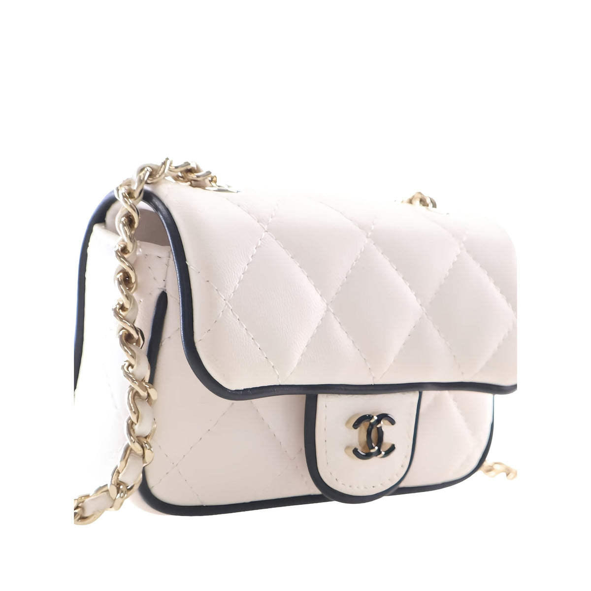 Chanel Quilted Lambskin Resin CC Flap Clutch With Chain — White