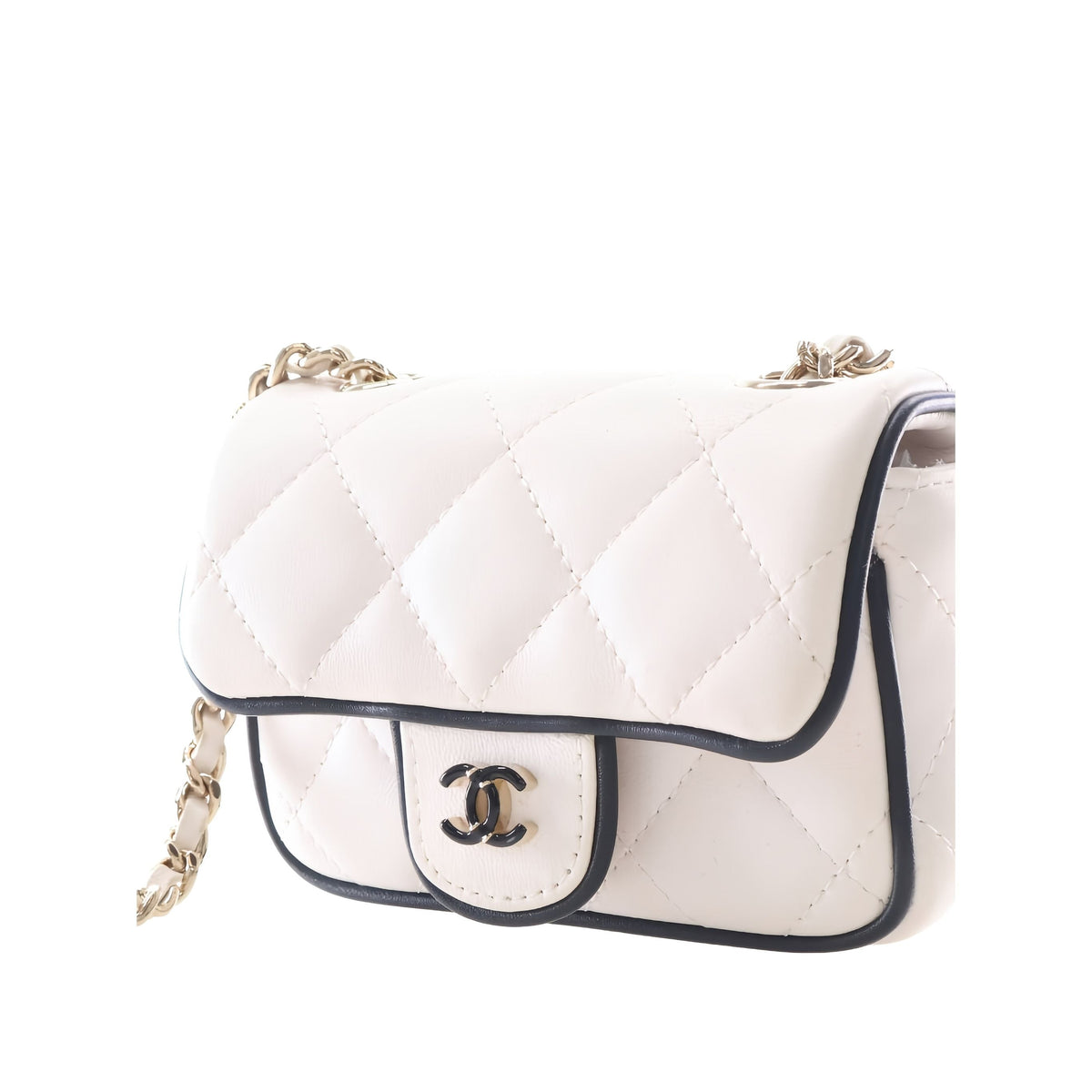 Chanel Quilted Lambskin Resin CC Flap Clutch With Chain — White