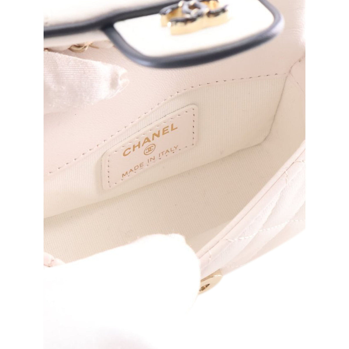 Chanel Quilted Lambskin Resin CC Flap Clutch With Chain — White