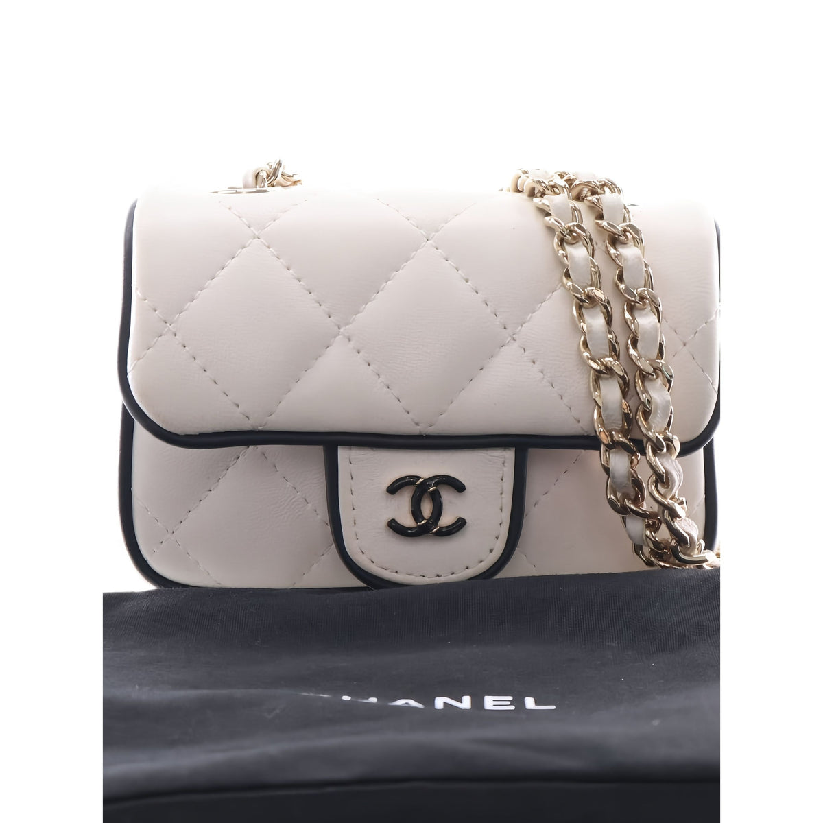 Chanel Quilted Lambskin Resin CC Flap Clutch With Chain — White