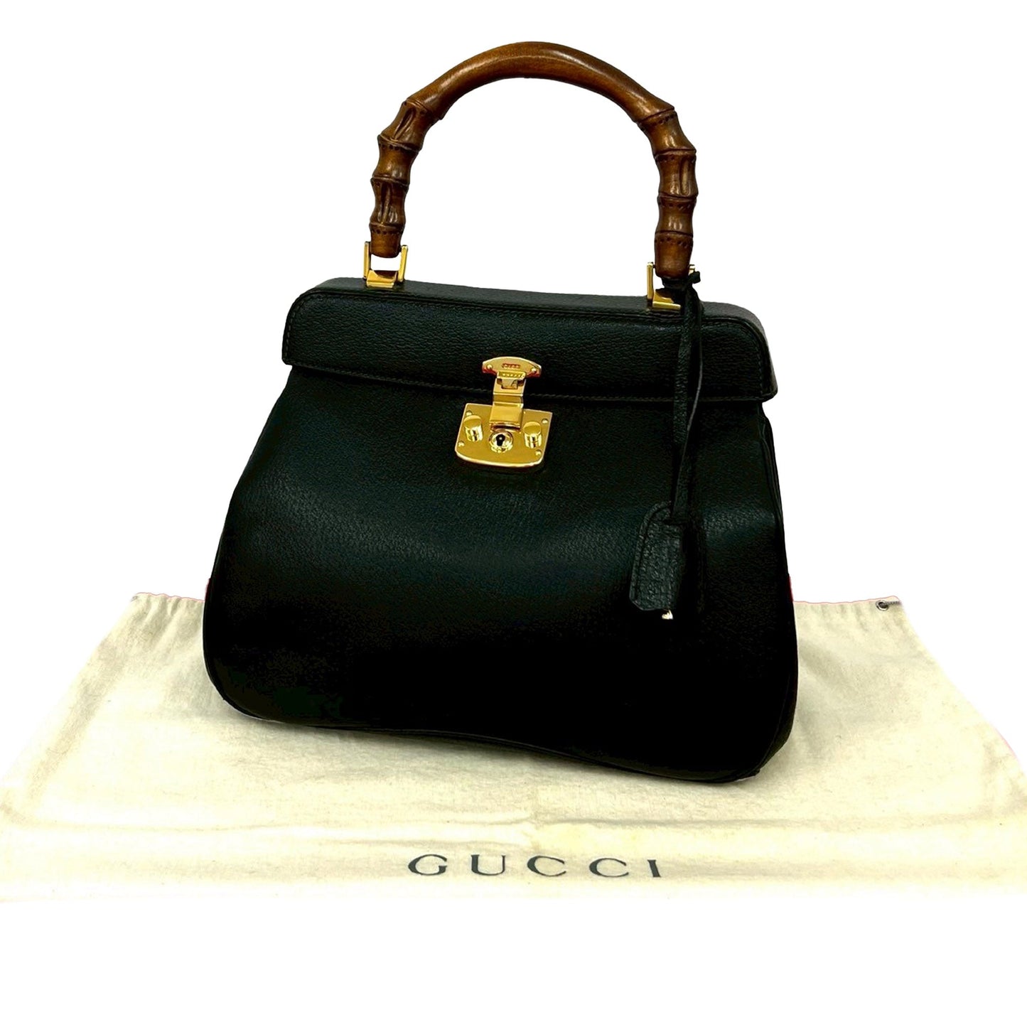 Gucci Medium Grained Calfskin Bamboo Lady Lock Handbag