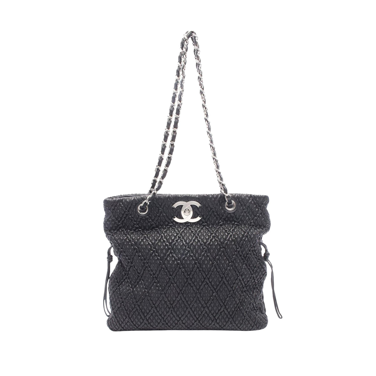 Chanel CC Lambskin Drawstring Tote — Black