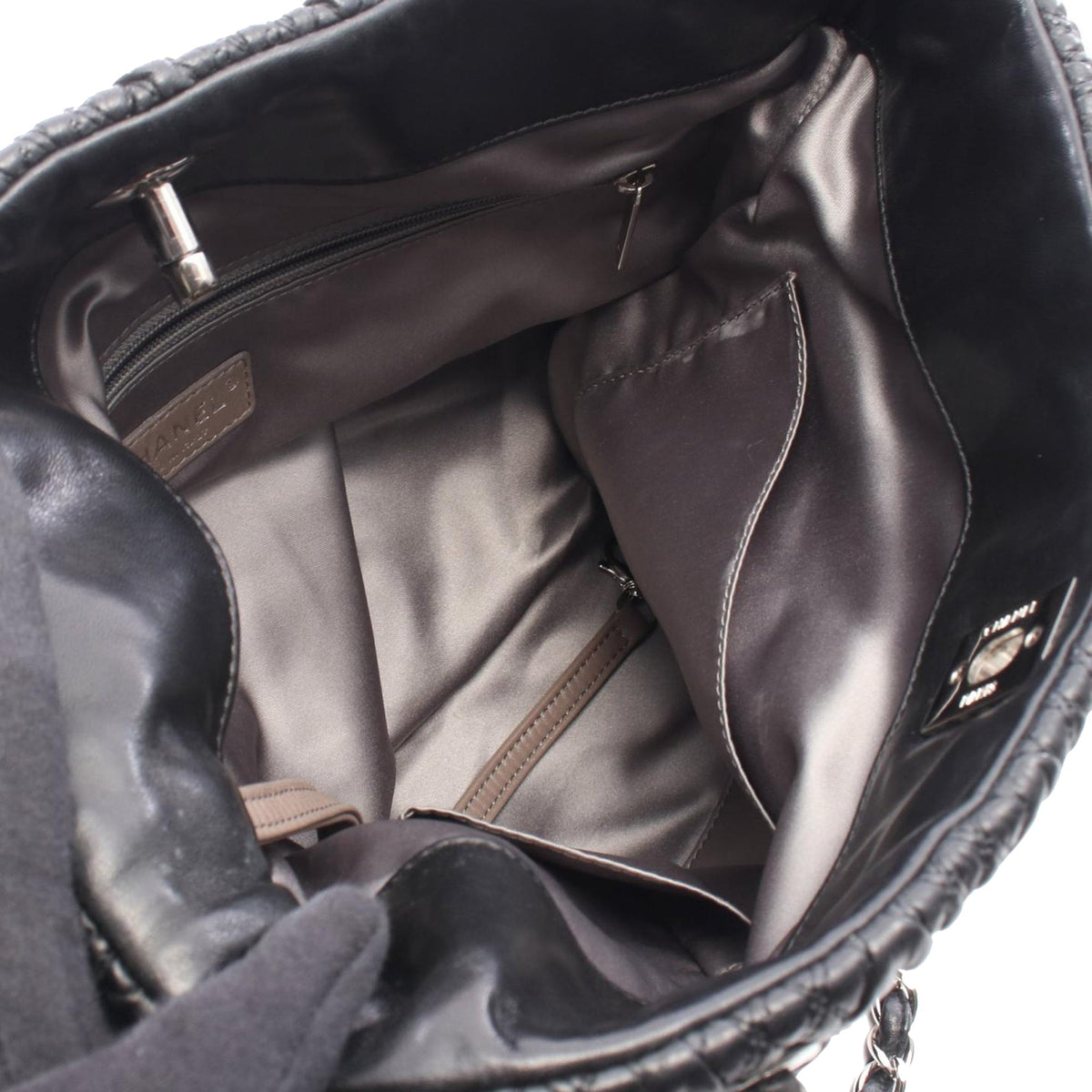 Chanel CC Lambskin Drawstring Tote — Black