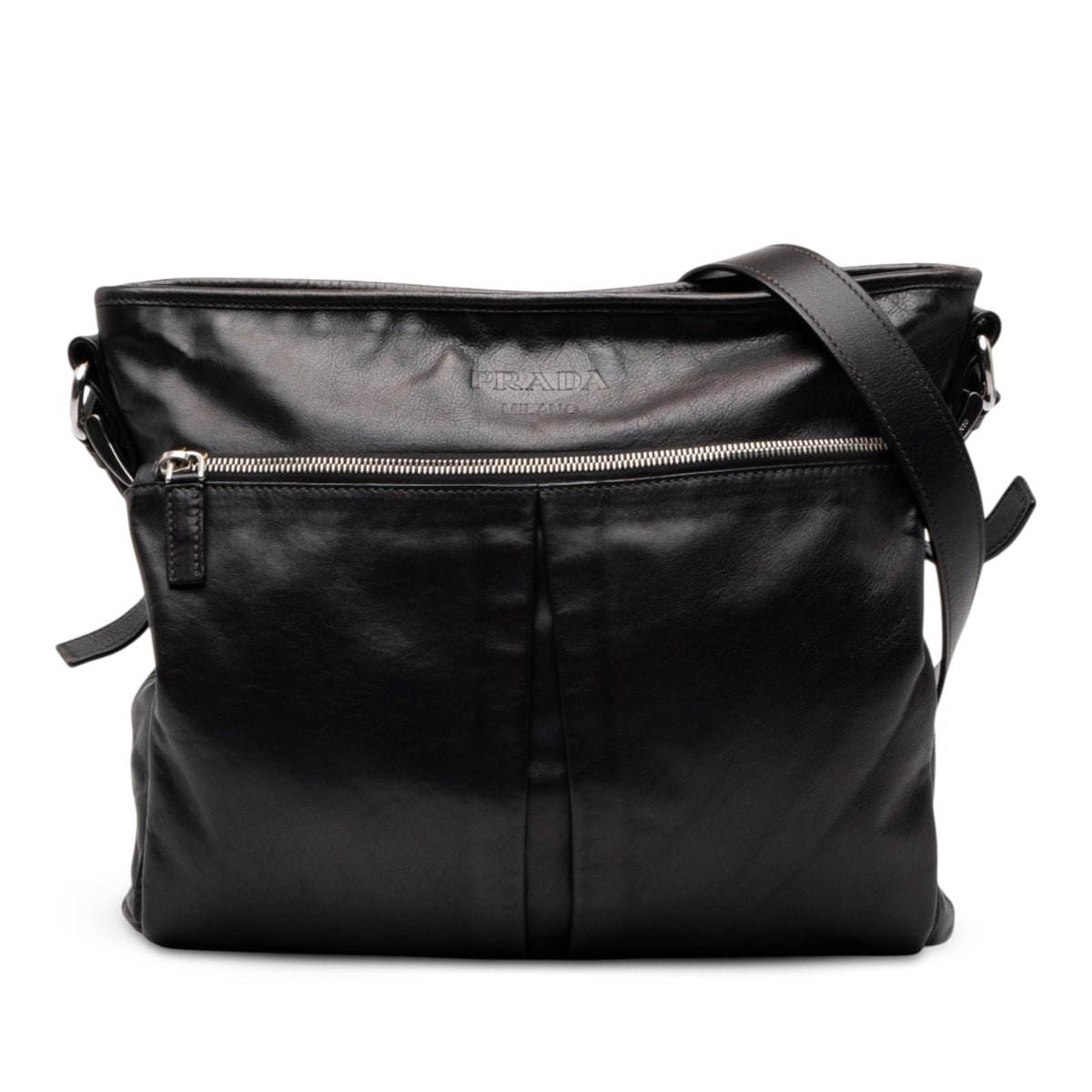 Prada Large Soft Calf Front Pocket Messenger Bag — Black