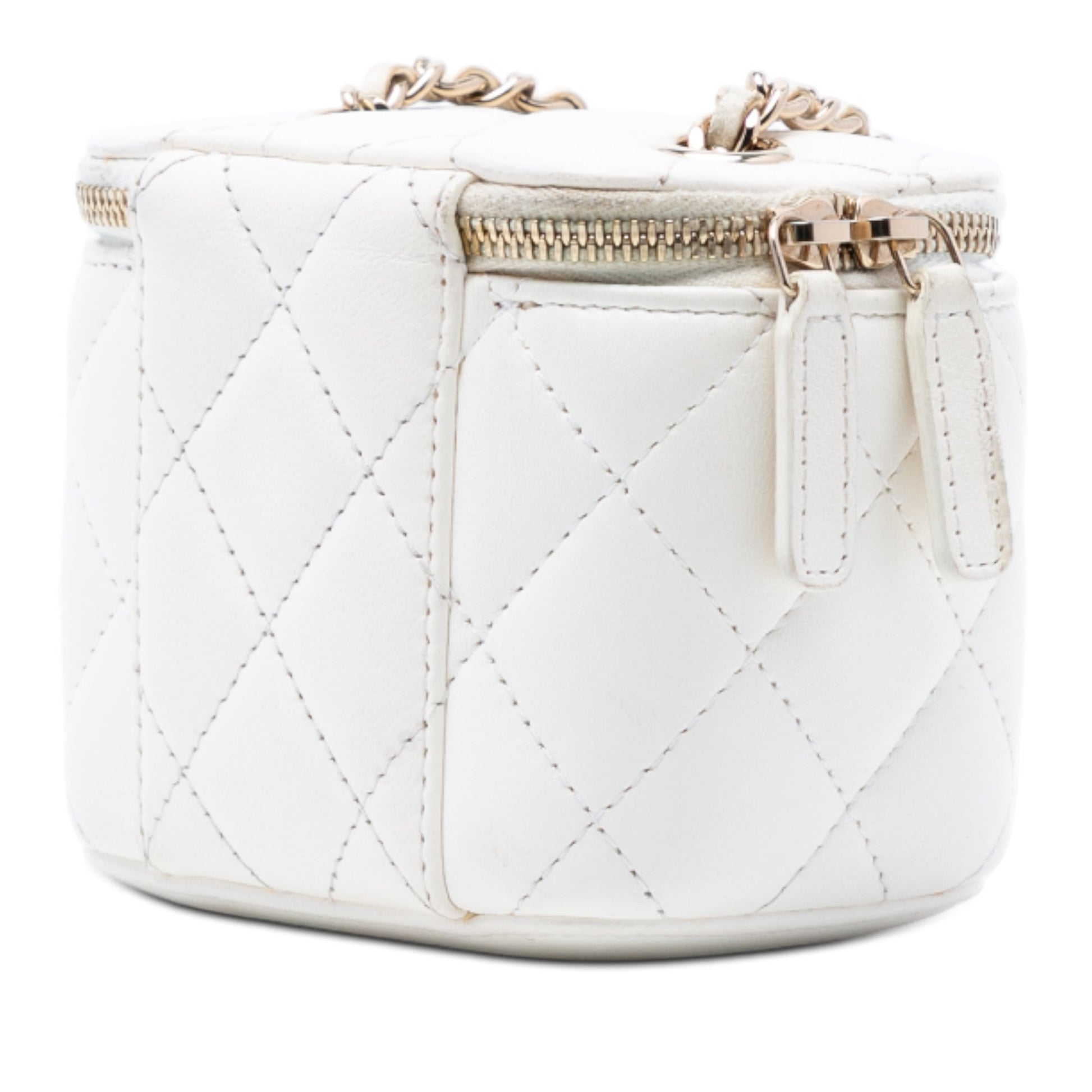 Chanel Mini Quilted Lambskin Camellia Bow Vanity Case with Chain
