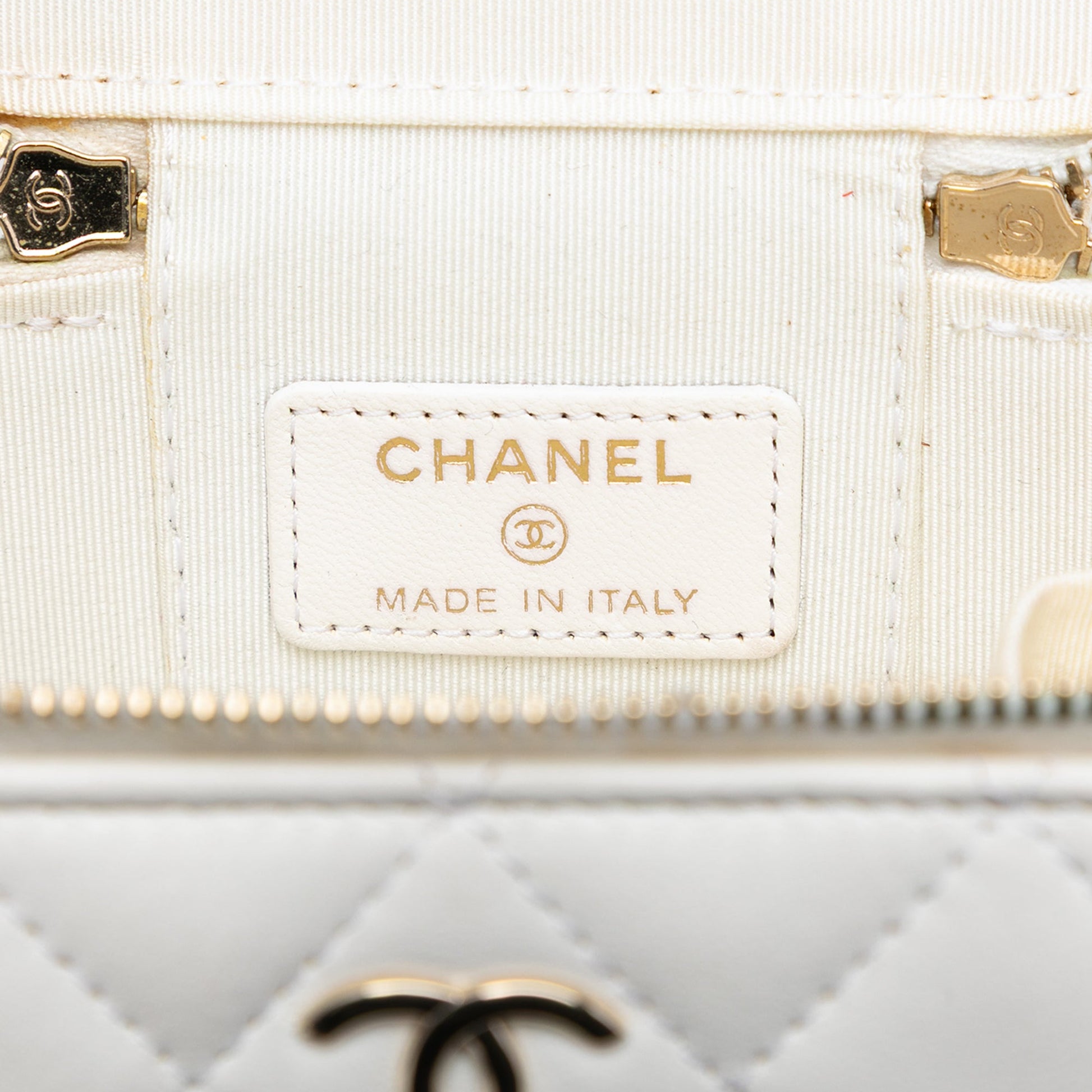 Chanel Mini Quilted Lambskin Camellia Bow Vanity Case with Chain