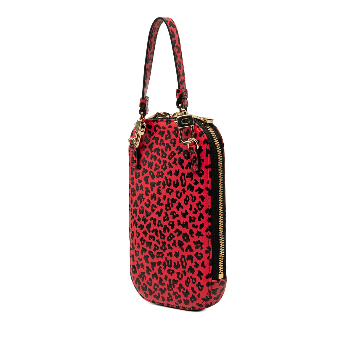 Dior Calfskin Leopard Print Lady Dior Call In Phone Holder — Red