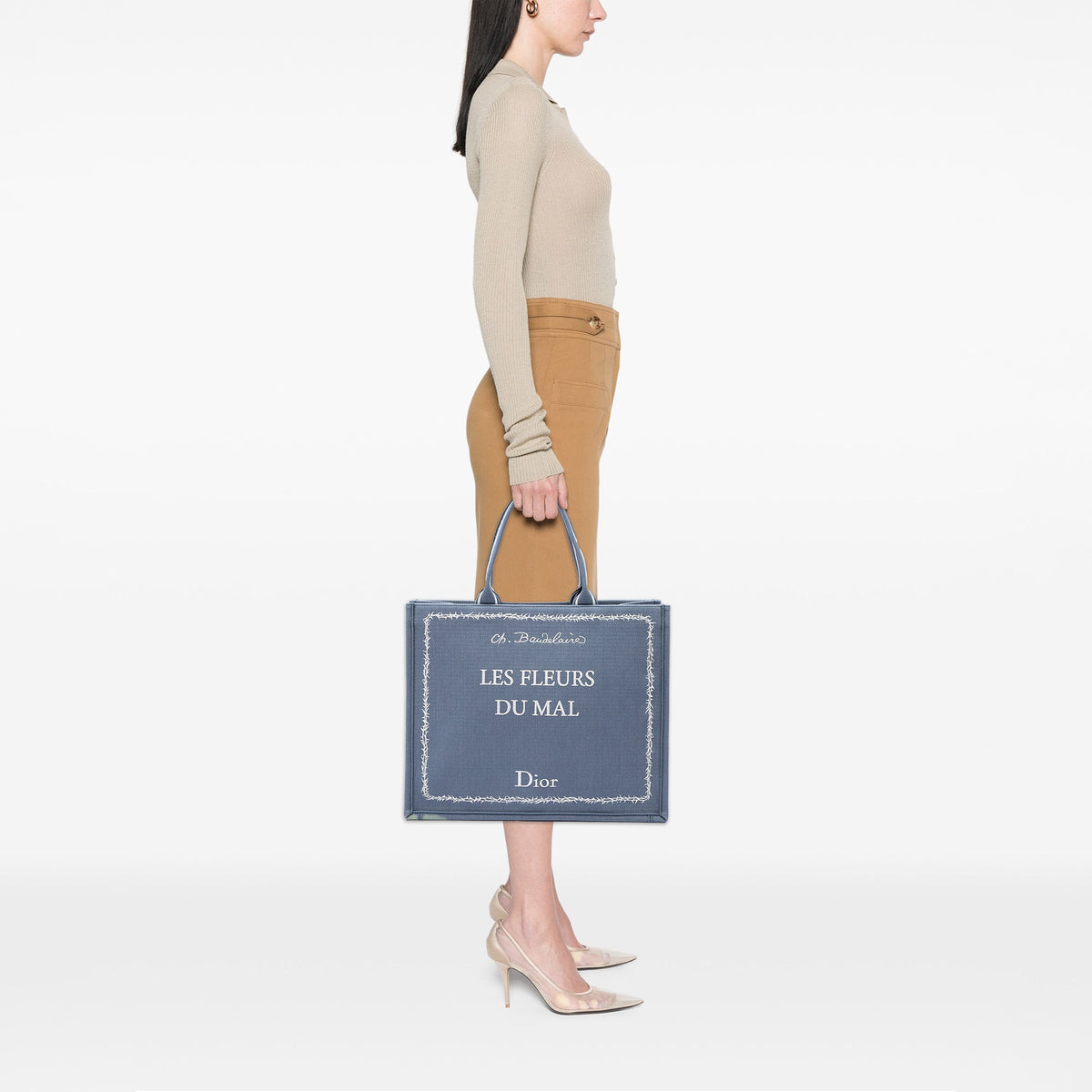 Dior Large Embroidered Canvas Les Fleurs du Mal Book Tote — Blue