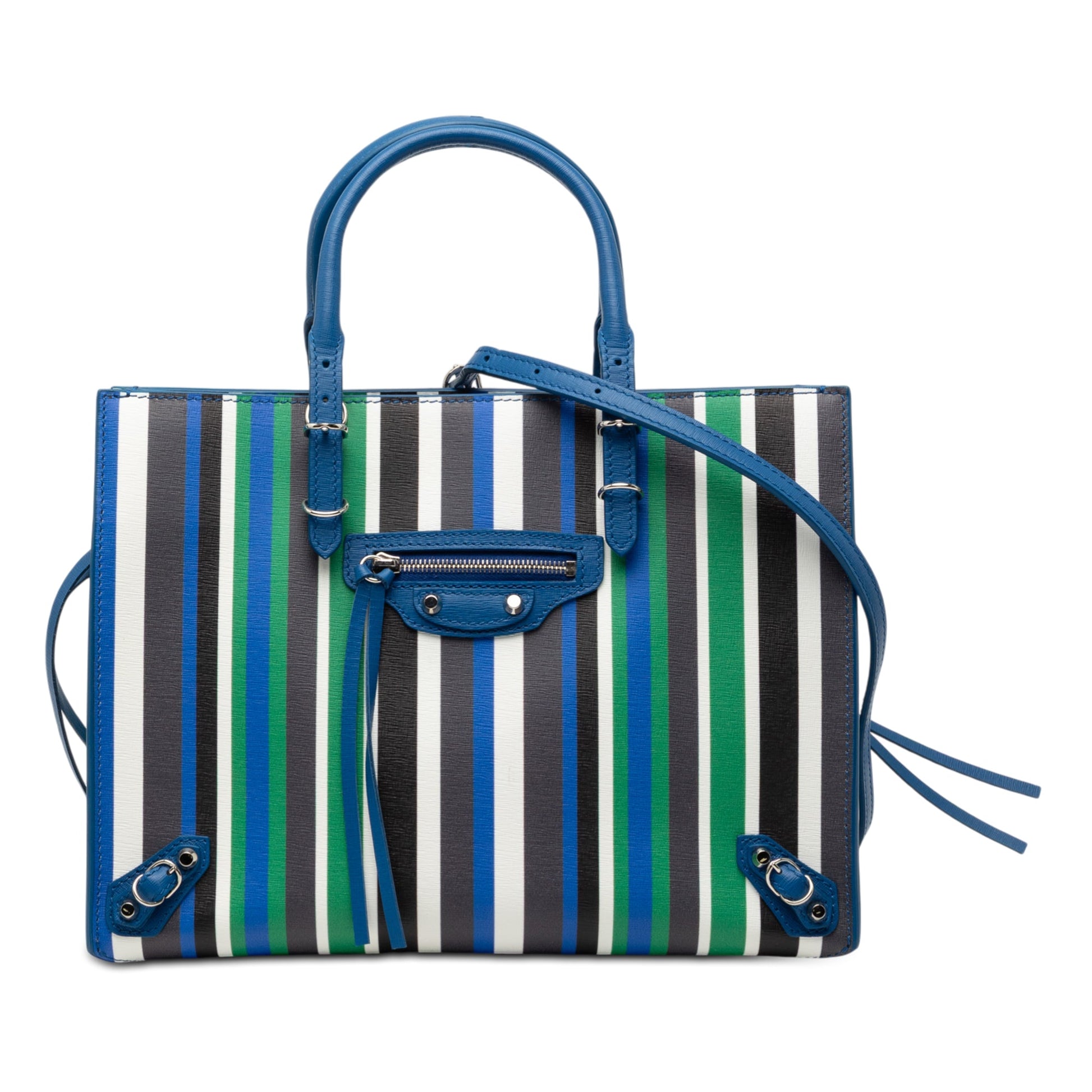 Balenciaga Mini Leather Striped Papier A6 Zip Around Satchel