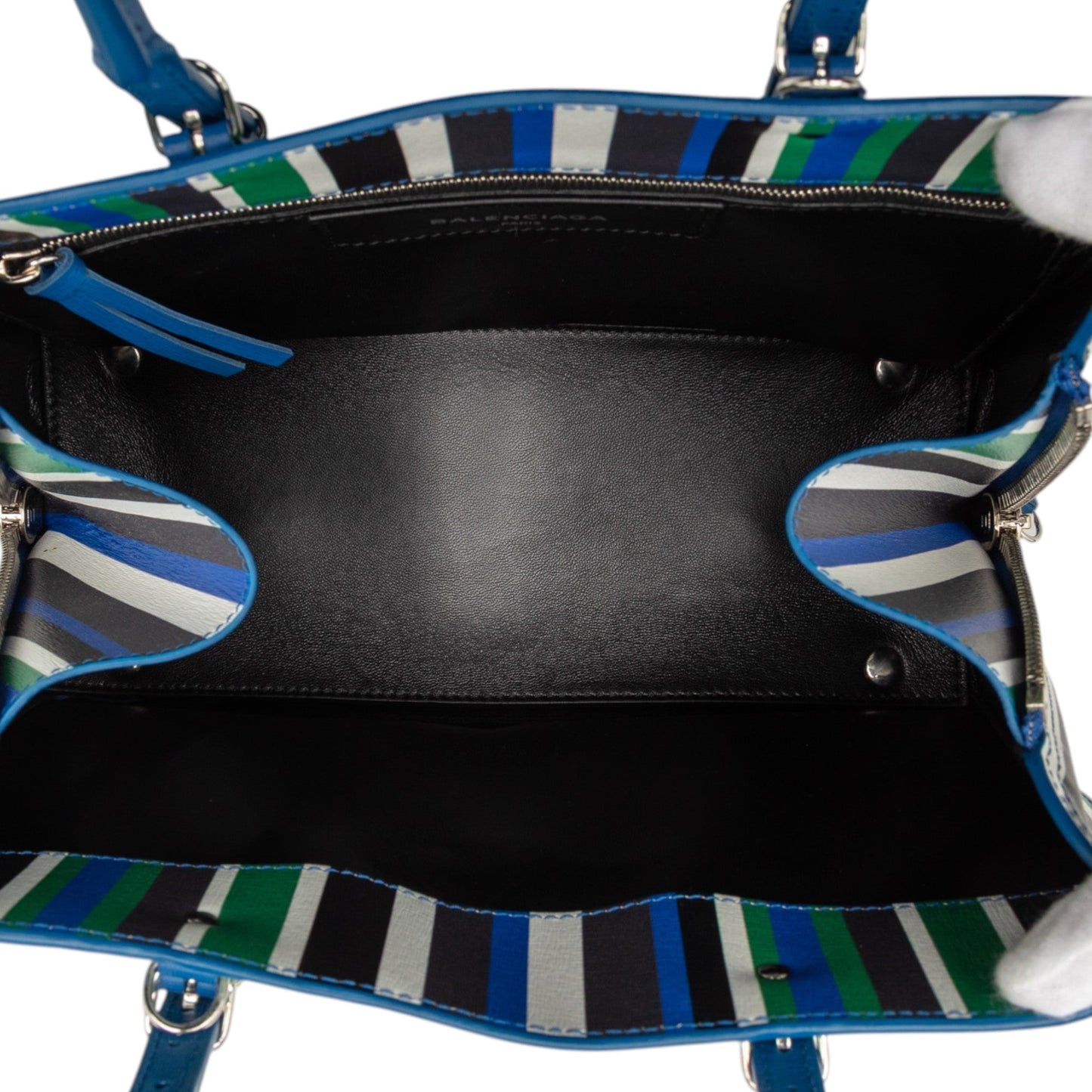 Balenciaga Mini Leather Striped Papier A6 Zip Around Satchel