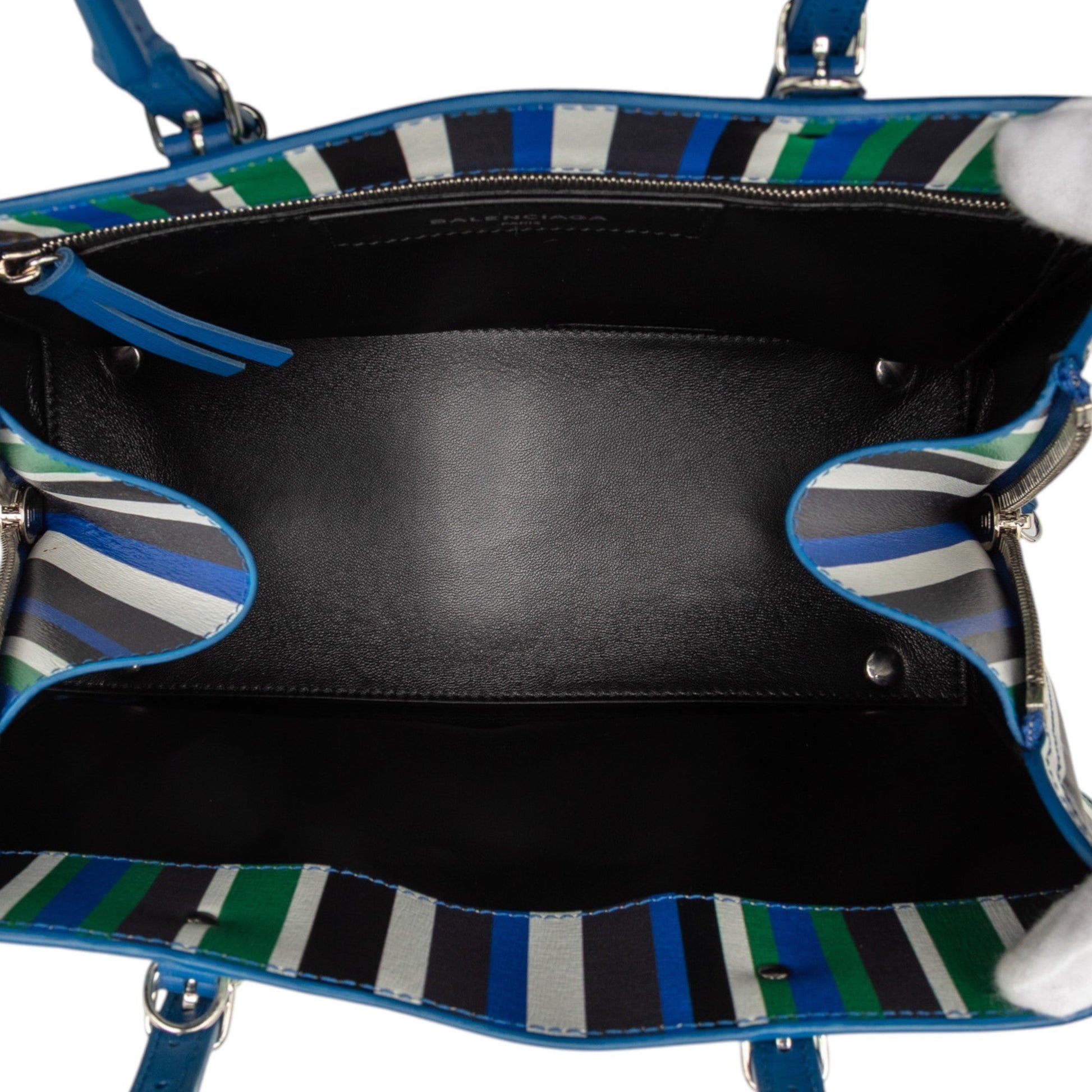 Balenciaga Mini Leather Striped Papier A6 Zip Around Satchel