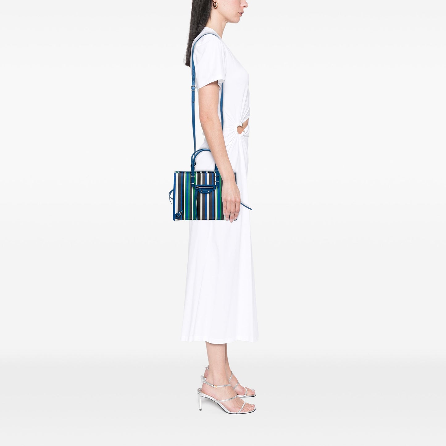 Balenciaga Mini Leather Striped Papier A6 Zip Around Satchel