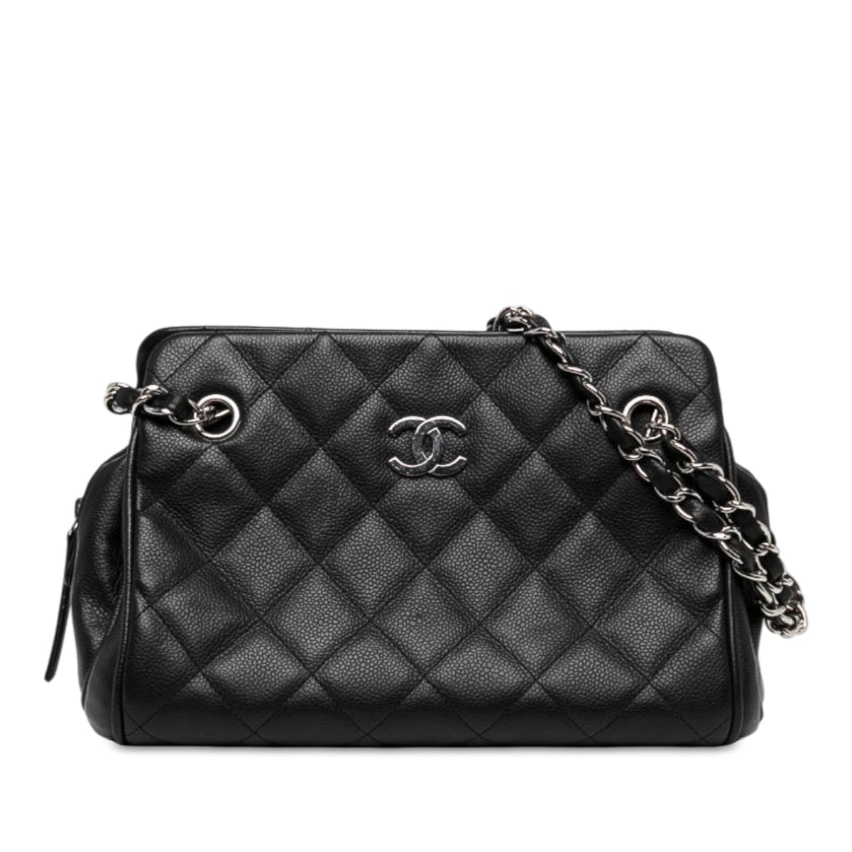 Chanel Medium CC Quilted Caviar Chain Bowling Bag — Black