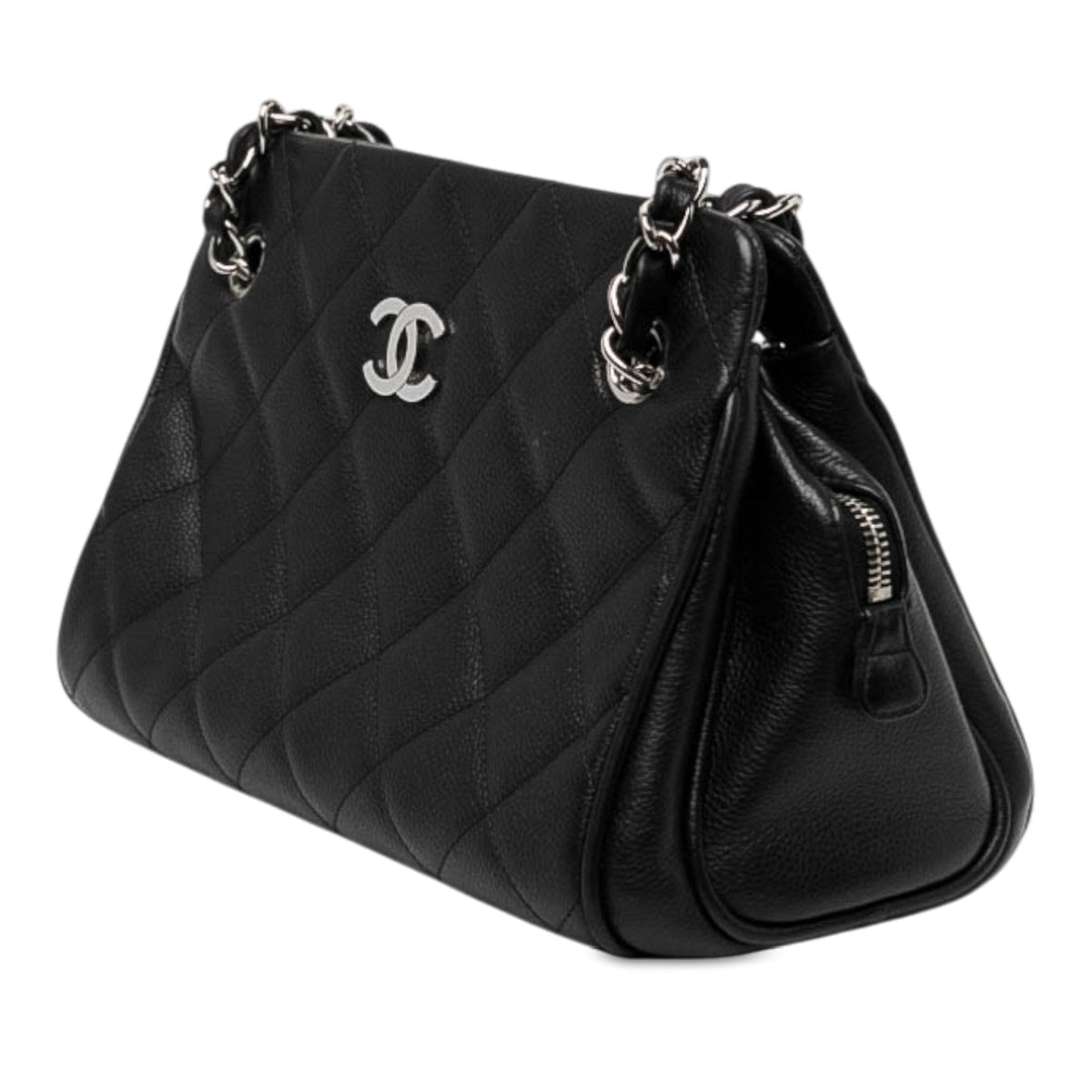 Chanel Medium CC Quilted Caviar Chain Bowling Bag — Black