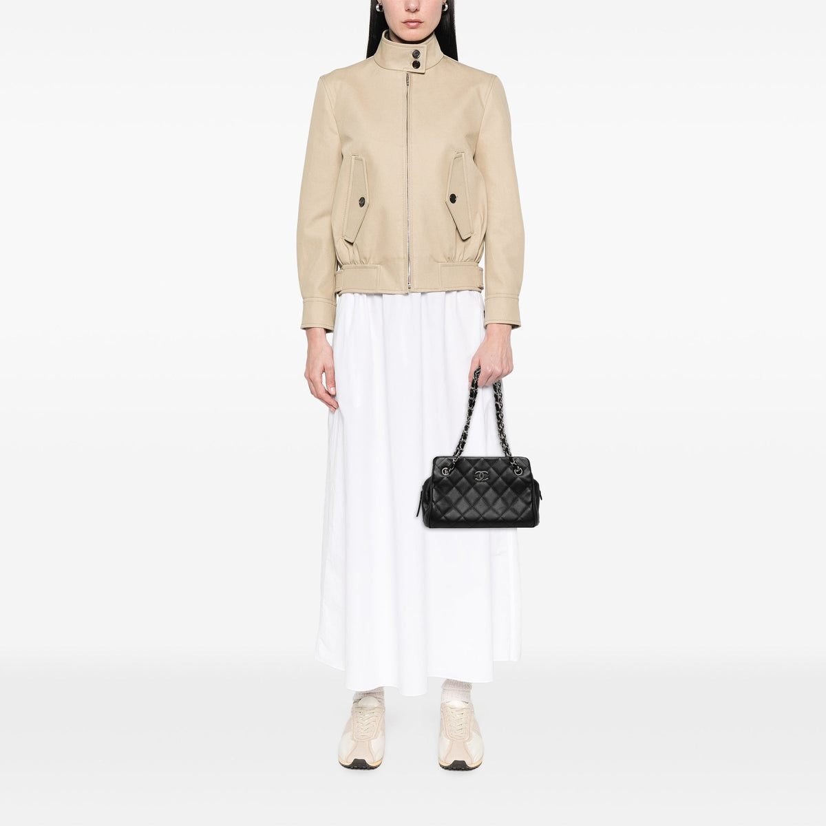 Chanel Medium CC Quilted Caviar Chain Bowling Bag — Black