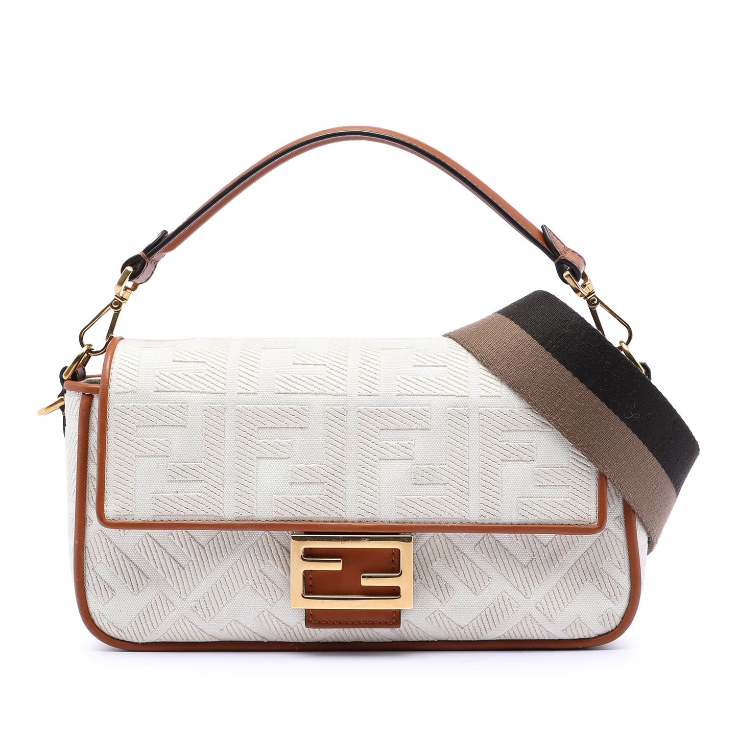 Fendi Zucca Embroidered Canvas Baguette Satchel