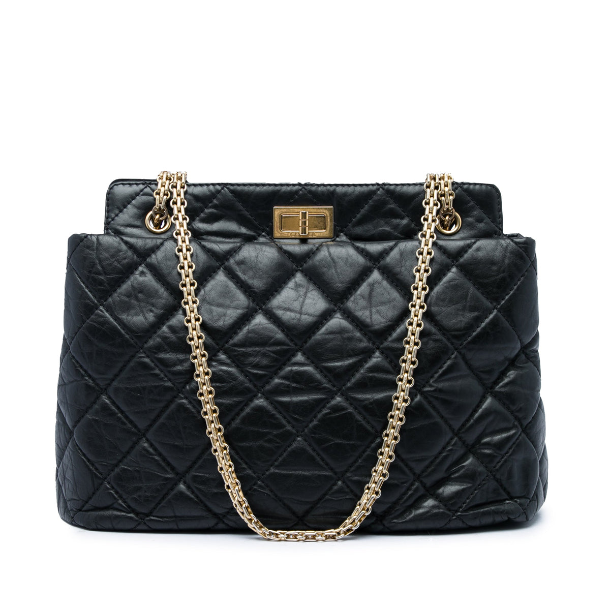 Chanel Medium Quilted Aged Calfskin Reissue 2.55 Tote — Black