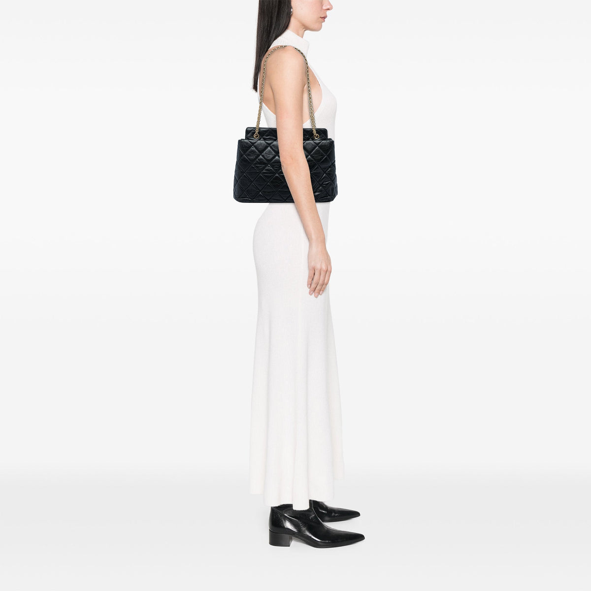 Chanel Medium Quilted Aged Calfskin Reissue 2.55 Tote — Black