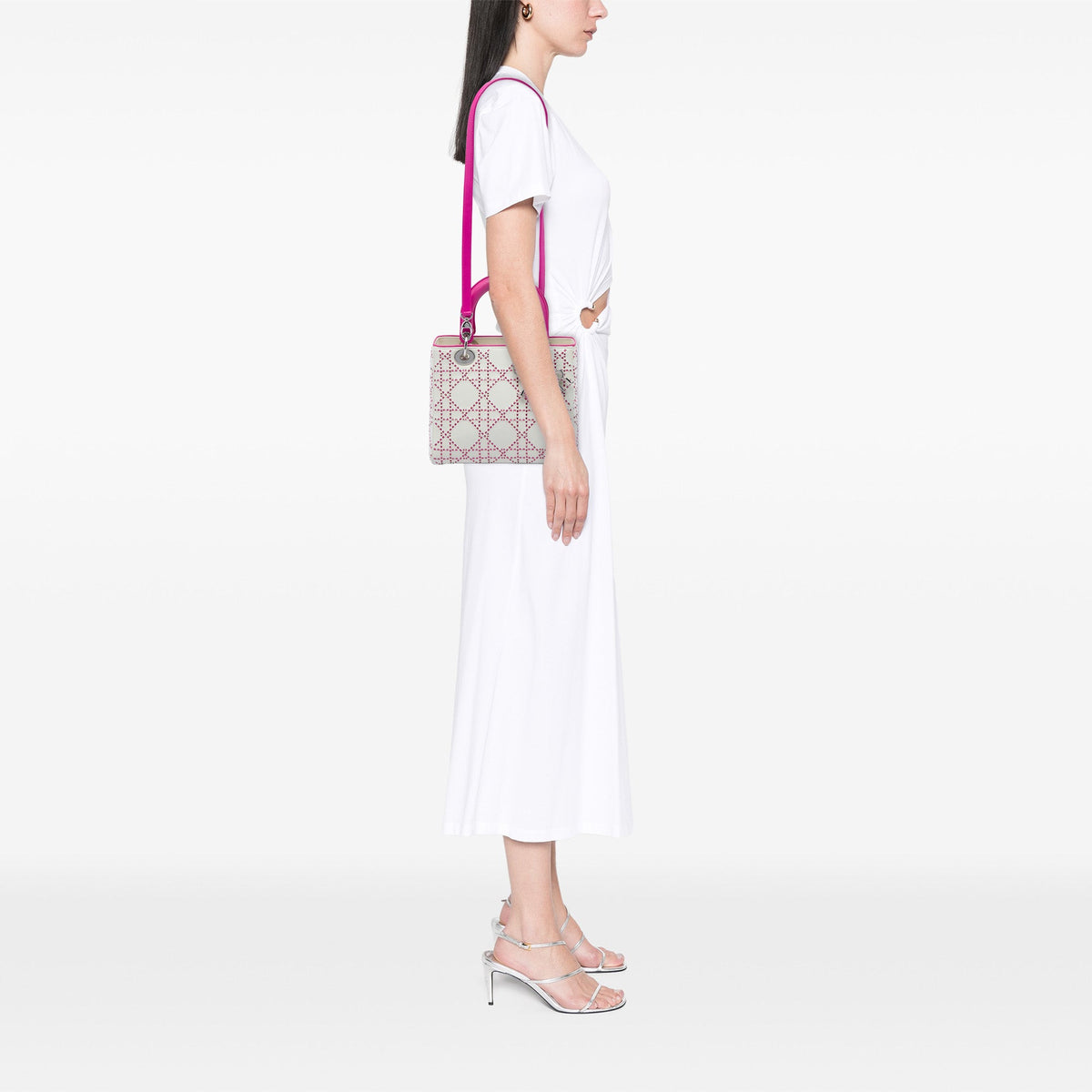 Dior Medium Lambskin Cannage Stitched Lady Dior — Pink