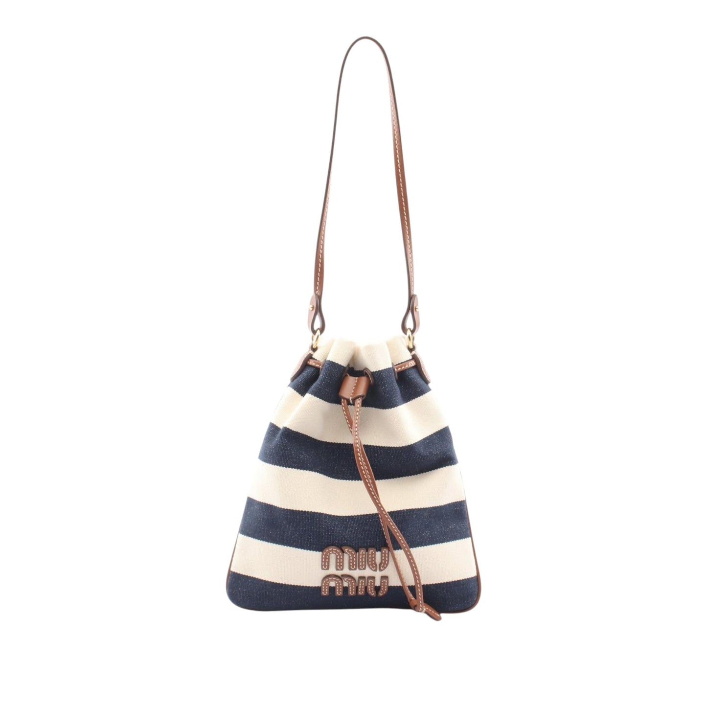 Miu Miu Mini Striped Canvas Bucket Bag