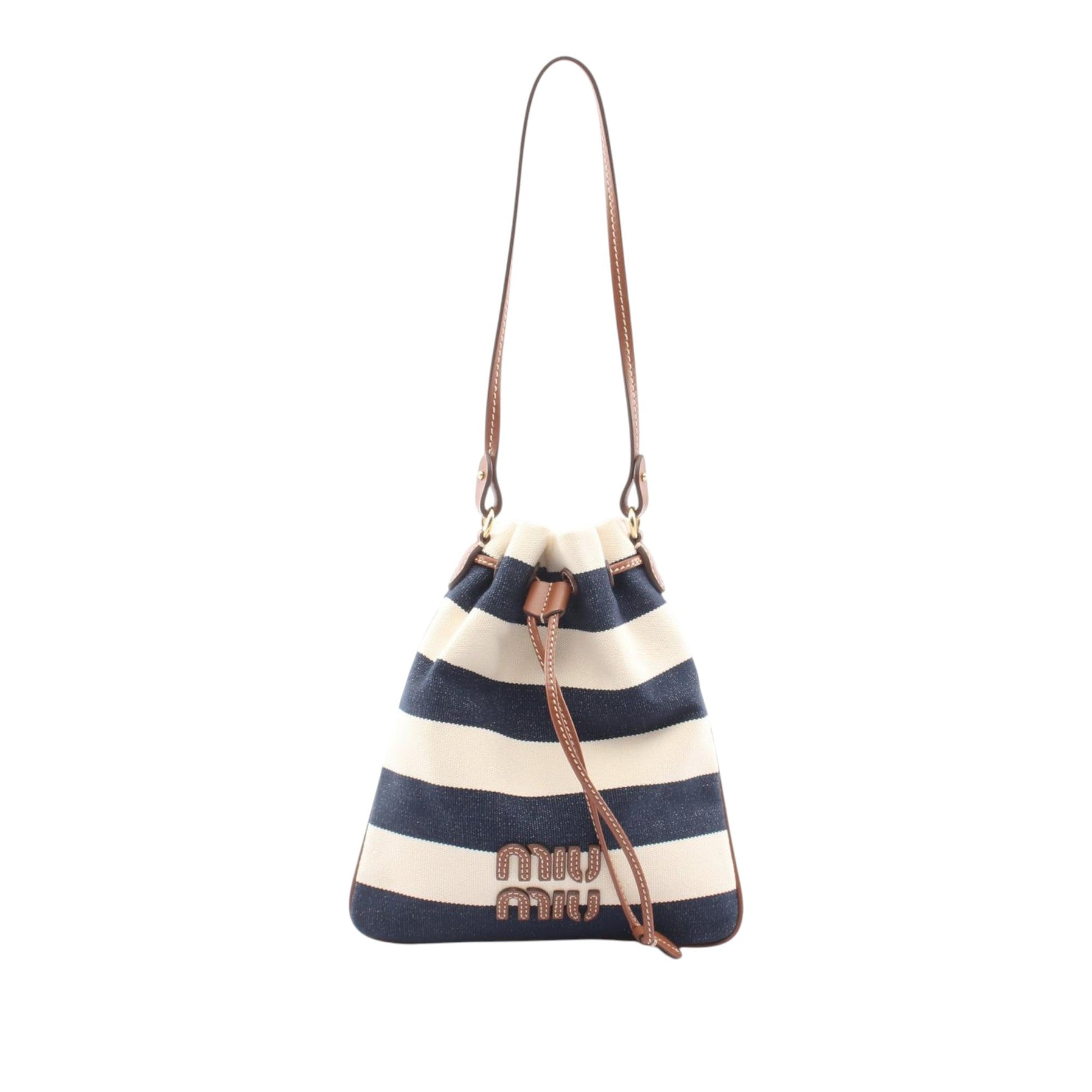 Miu Miu Mini Striped Canvas Bucket Bag