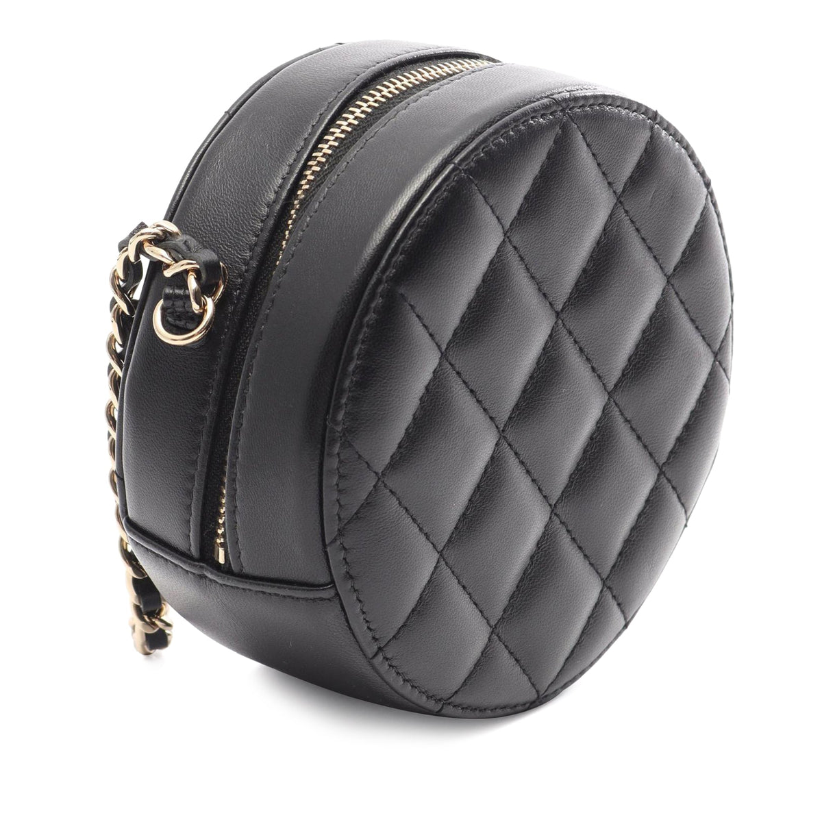 Chanel CC Quilted Lambskin Round Clutch With Chain — Black
