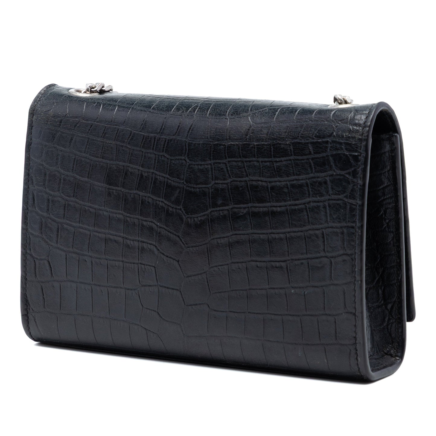 Croc Embossed Leather Monogram Kate Tassel Wallet on Chain