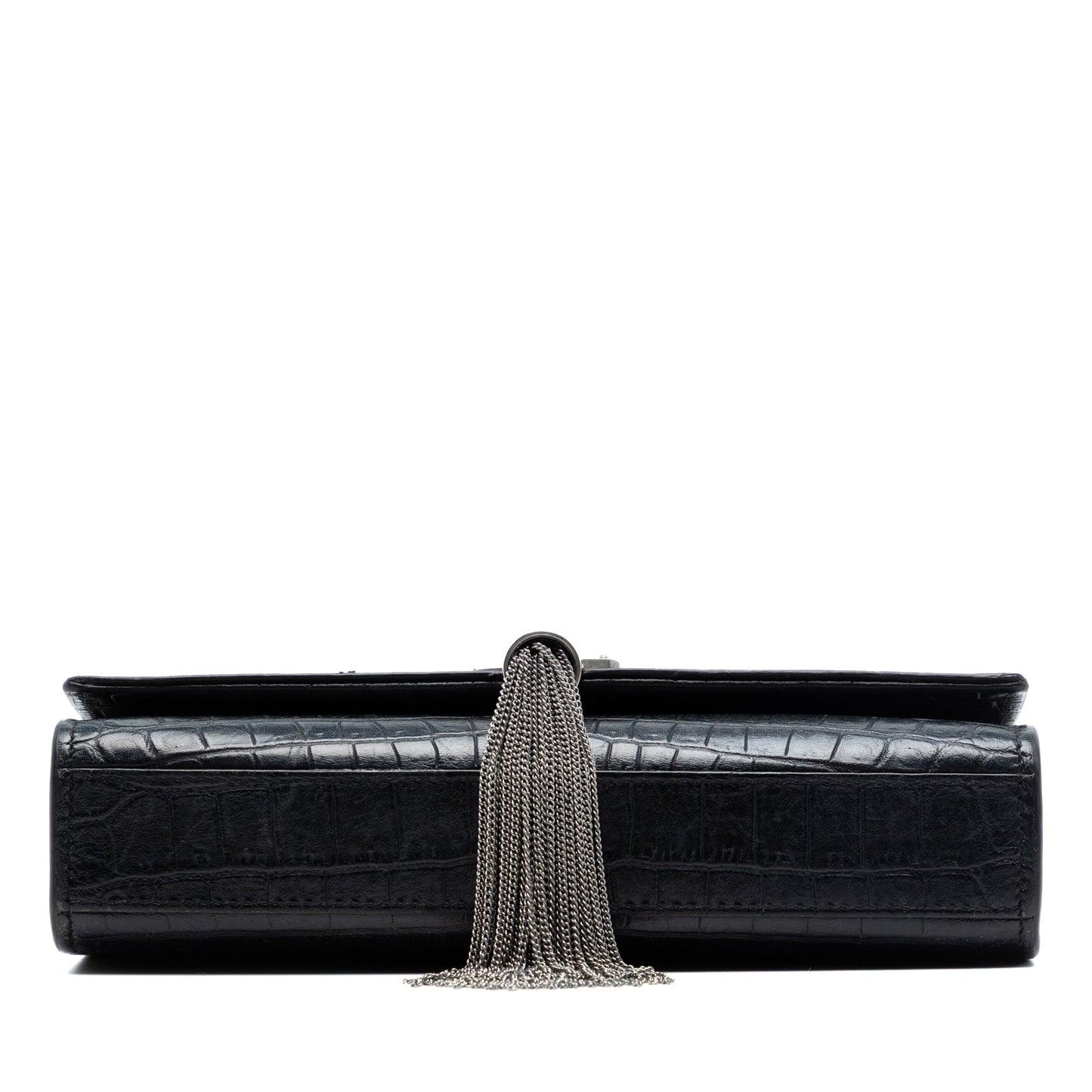 Croc Embossed Leather Monogram Kate Tassel Wallet on Chain
