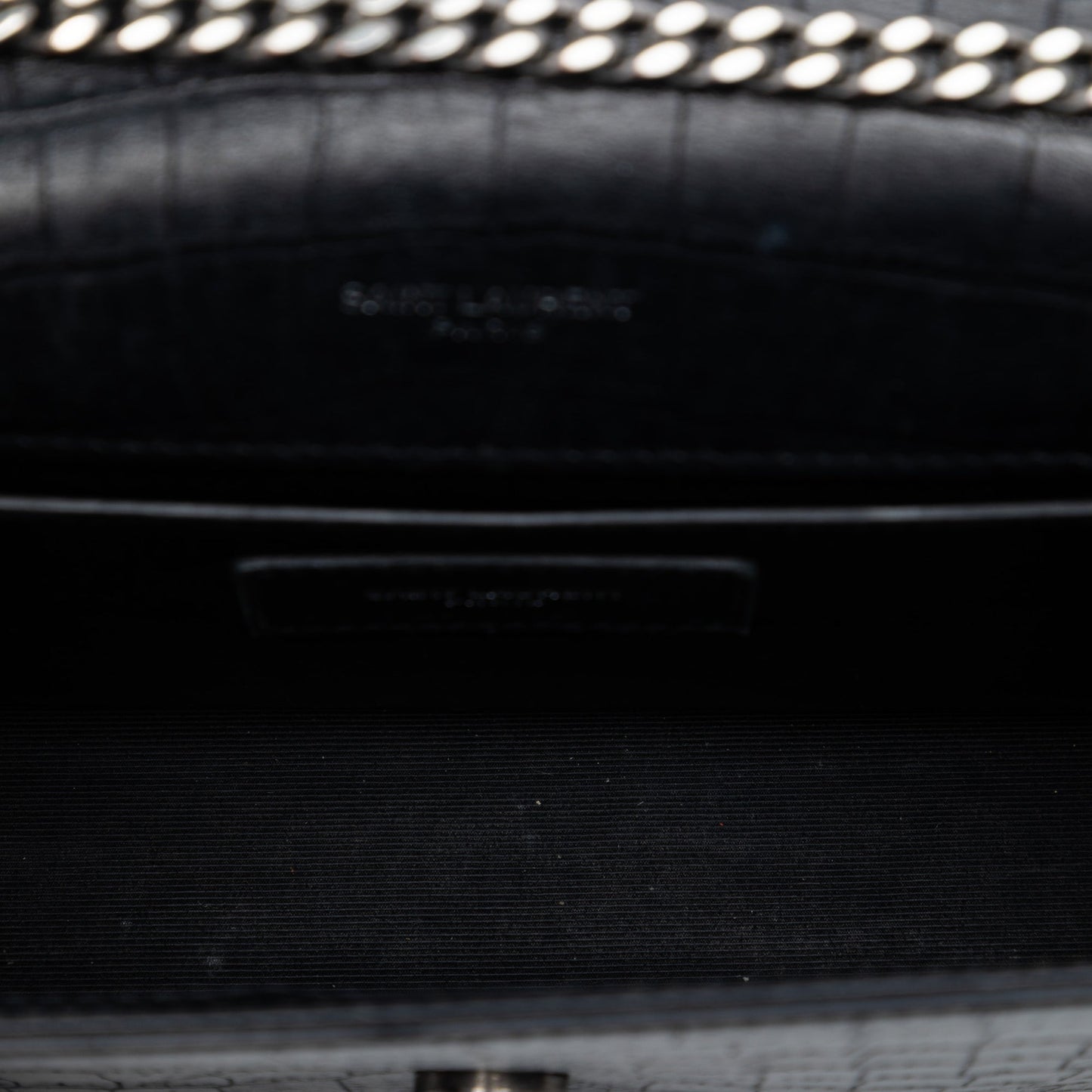 Croc Embossed Leather Monogram Kate Tassel Wallet on Chain