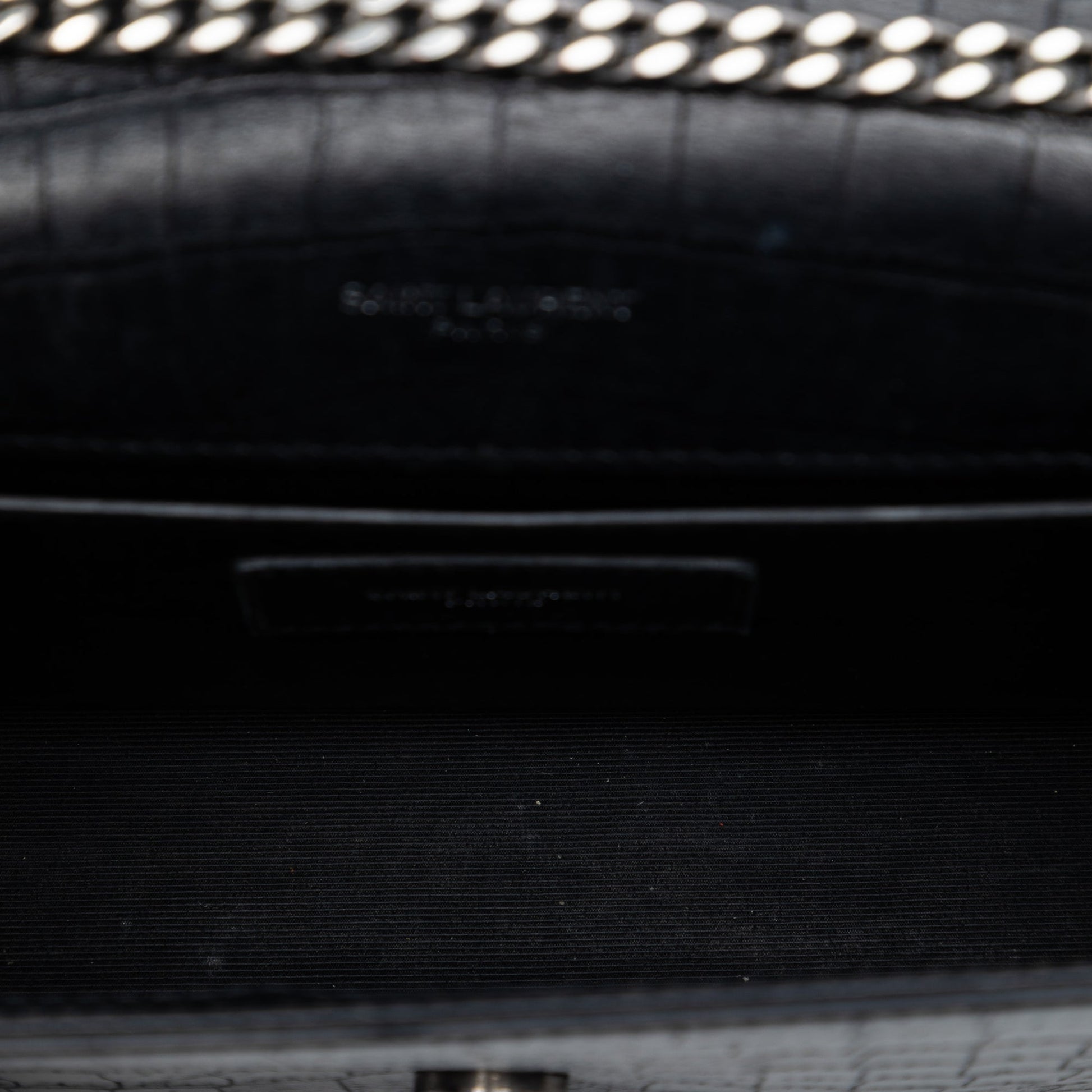 Croc Embossed Leather Monogram Kate Tassel Wallet on Chain