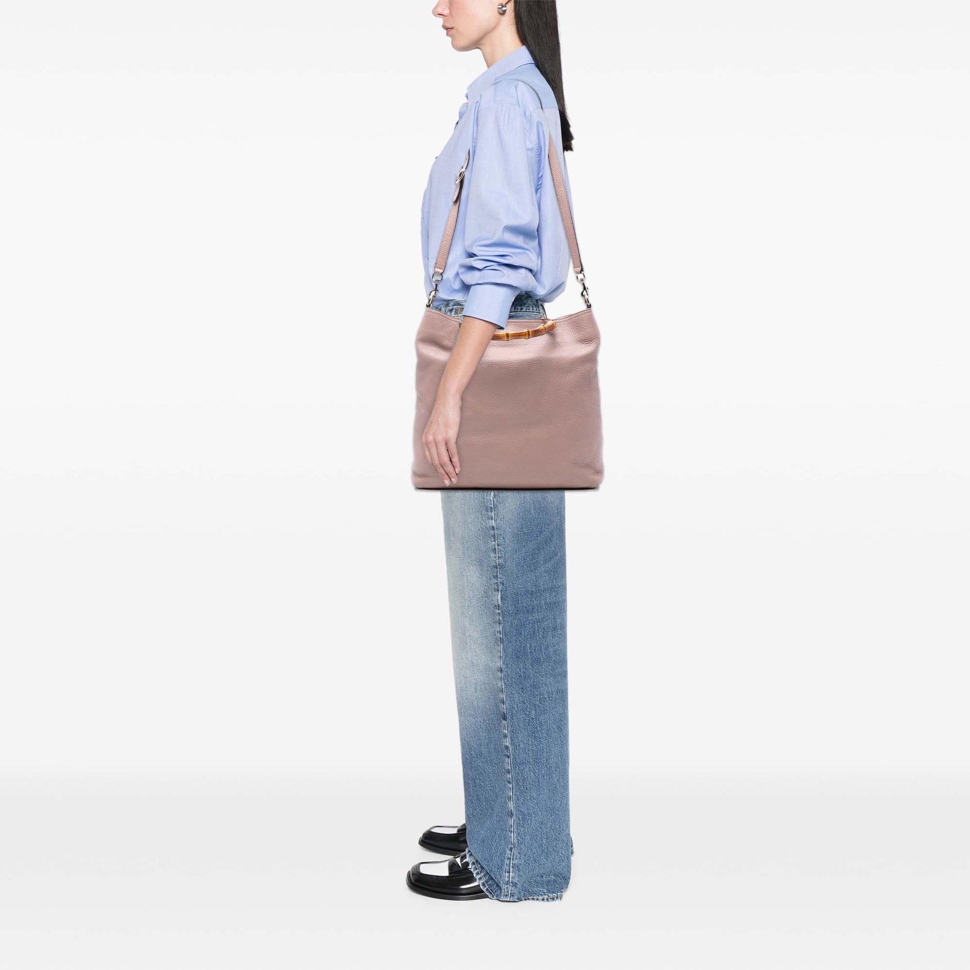 Gucci Tall Leather Bamboo Shopper Tote
