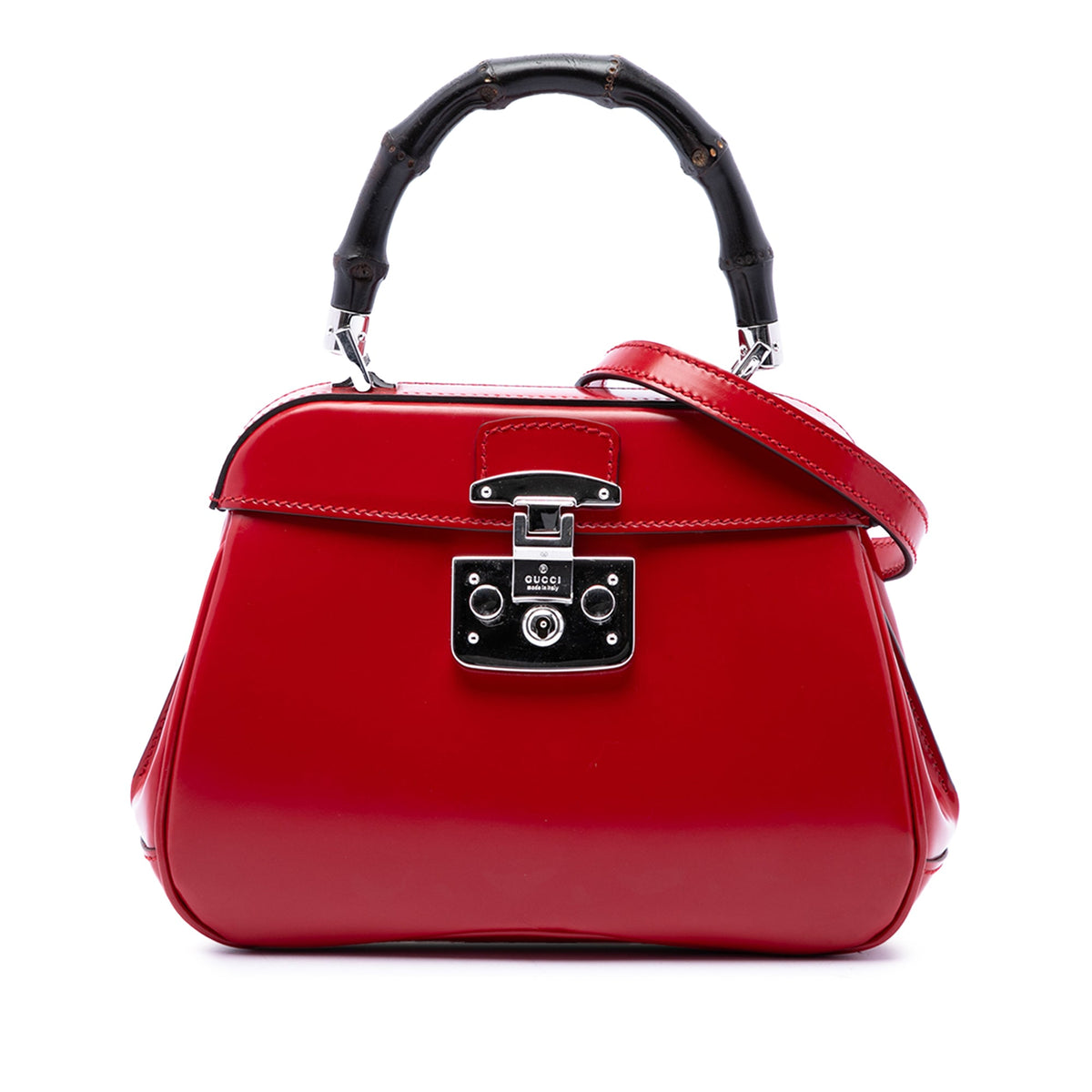 Gucci Mini Polished Calfskin Bamboo Lady Lock Top Handle Bag — Red