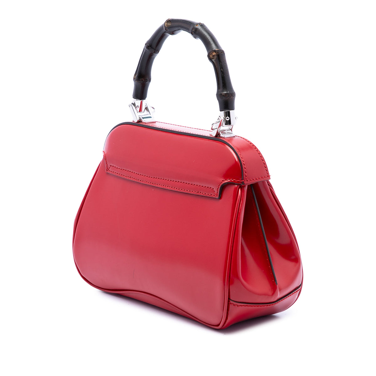 Gucci Mini Polished Calfskin Bamboo Lady Lock Top Handle Bag — Red
