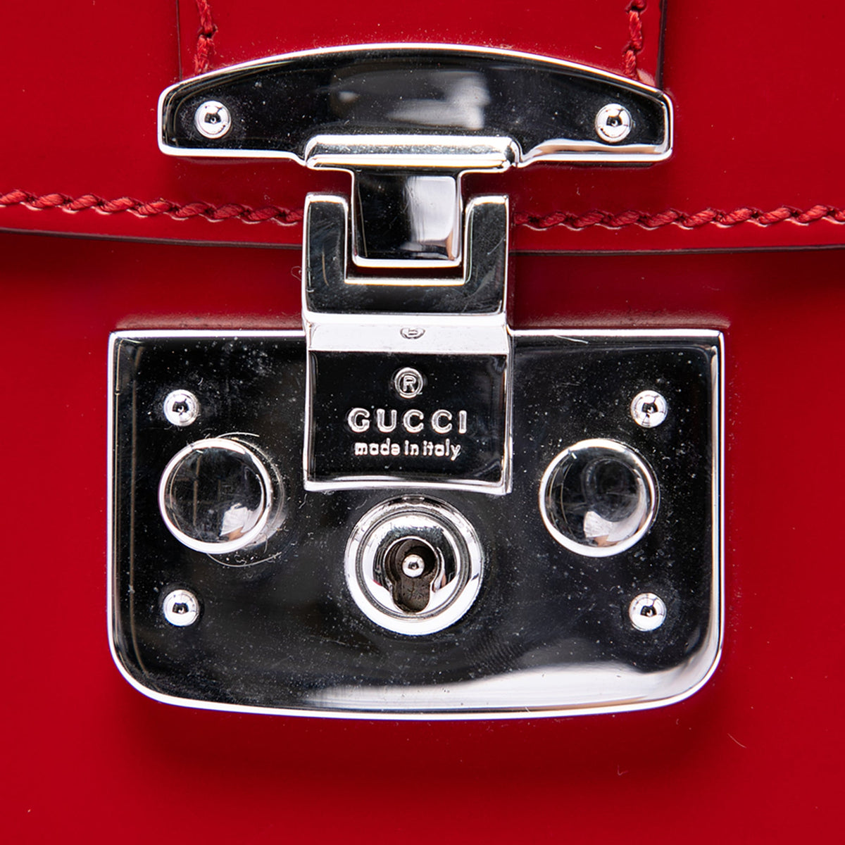 Gucci Mini Polished Calfskin Bamboo Lady Lock Top Handle Bag — Red