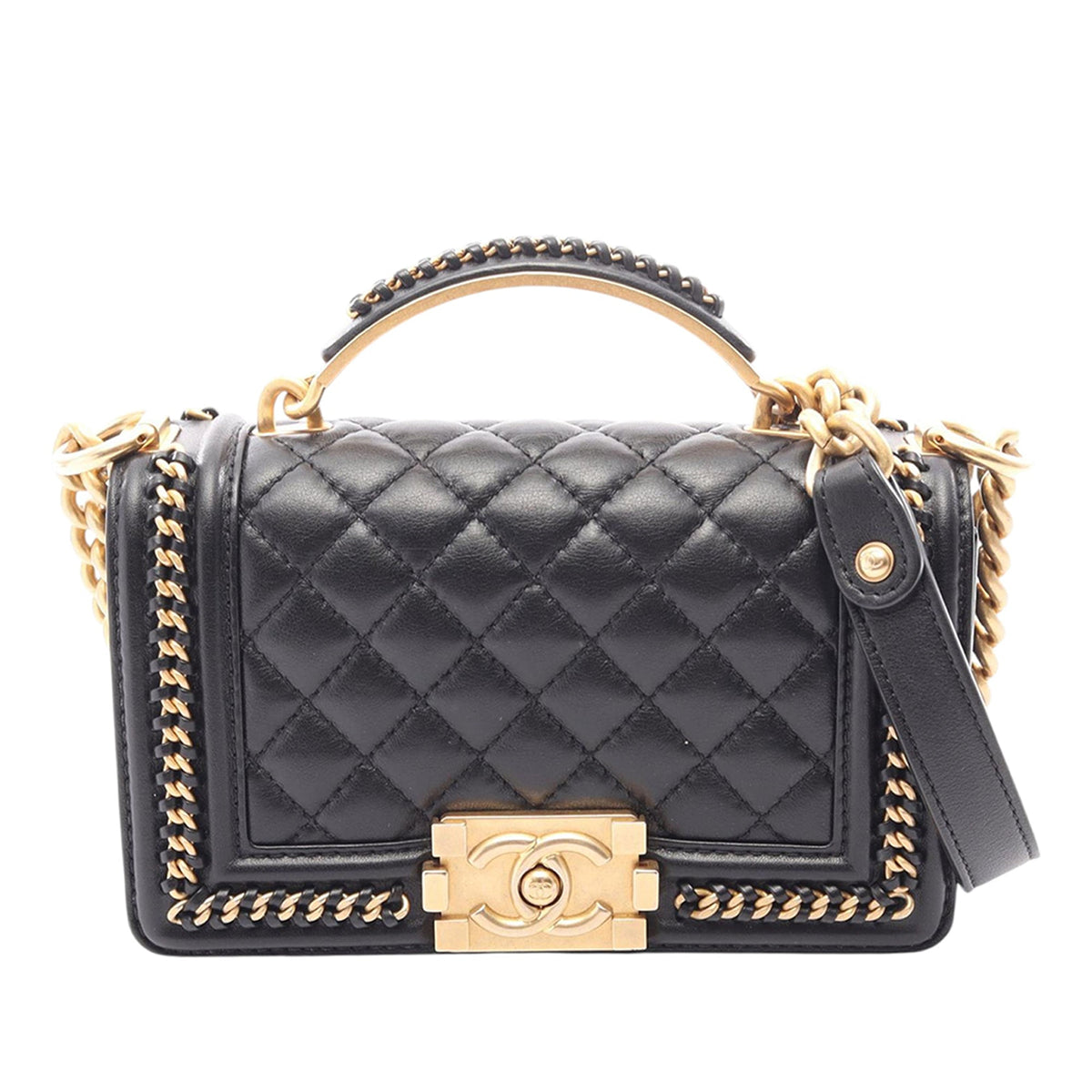 Chanel Small Quilted Lambskin Chain Around Boy Top Handle Flap