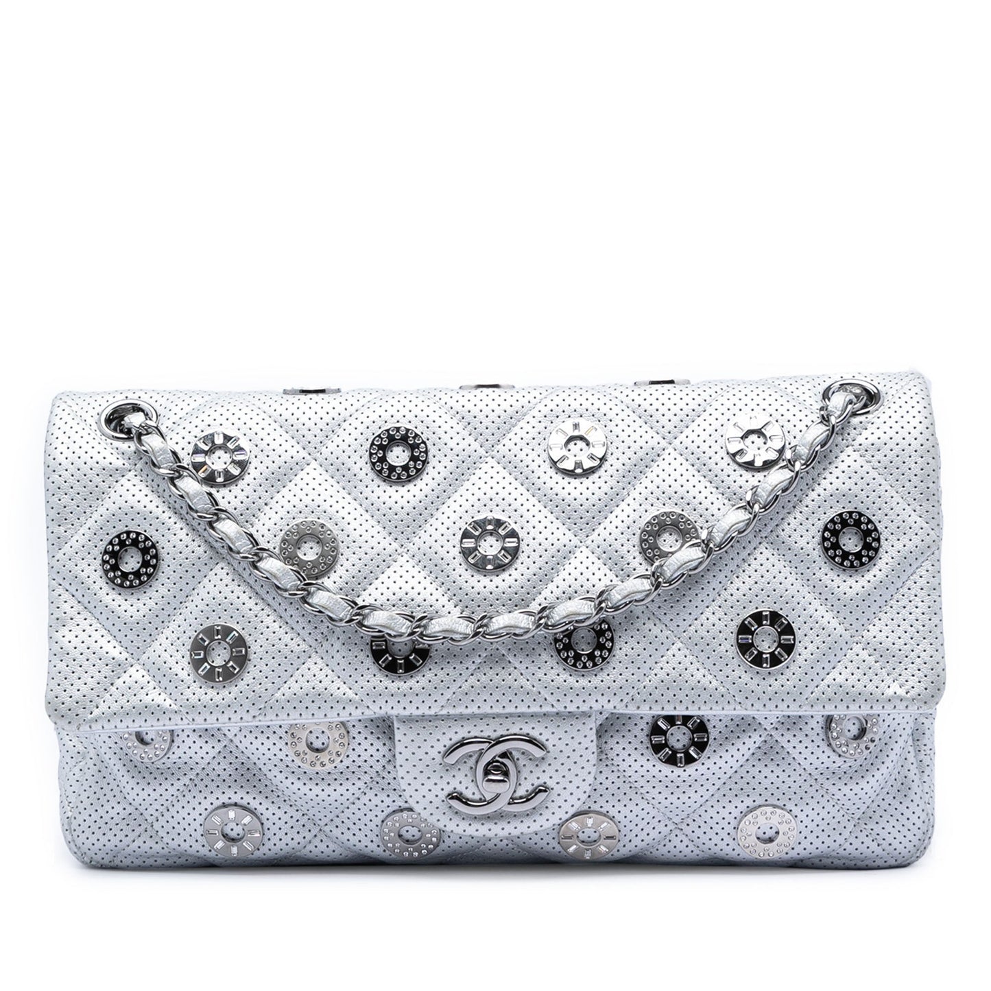 Paris Dubai Medium Perforated Metallic Lambskin Medals Flap