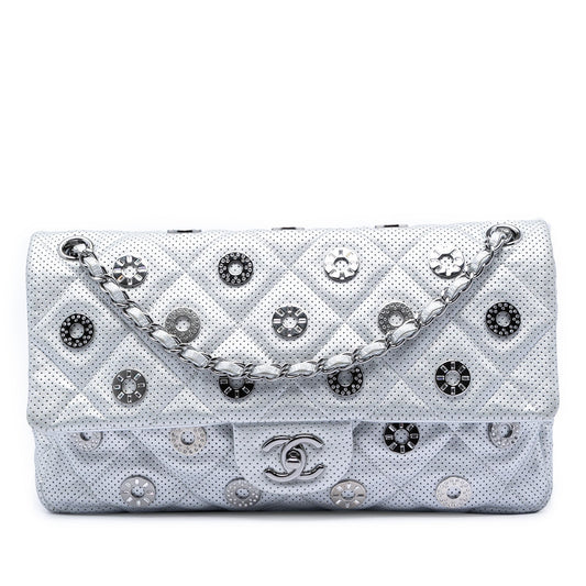 Paris Dubai Medium Perforated Metallic Lambskin Medals Flap