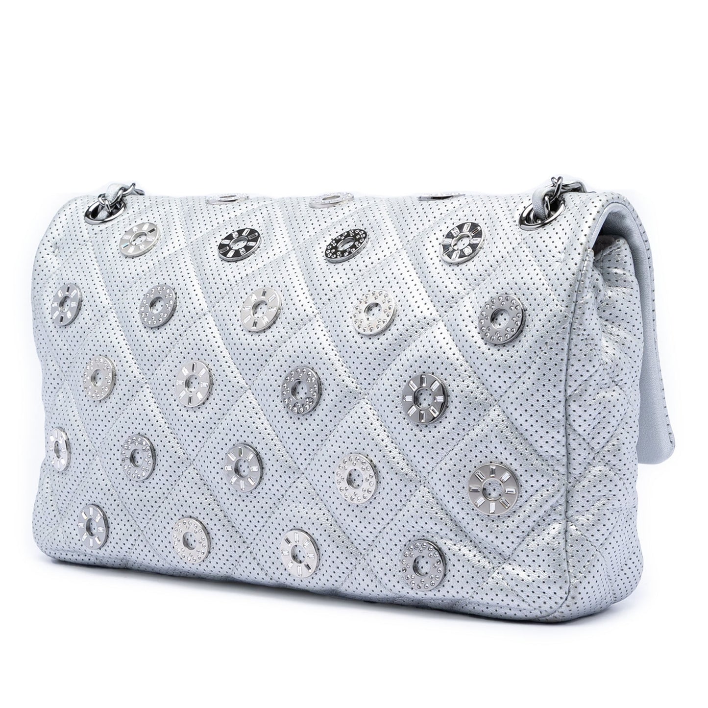 Paris Dubai Medium Perforated Metallic Lambskin Medals Flap