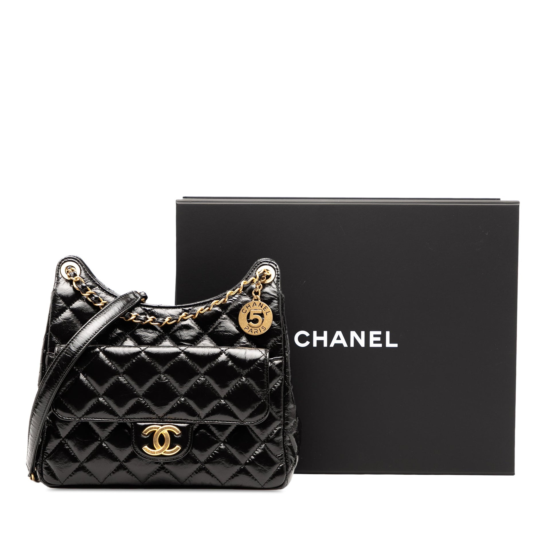 Chanel Medium Shiny Crumpled Calfskin Wavy CC Hobo