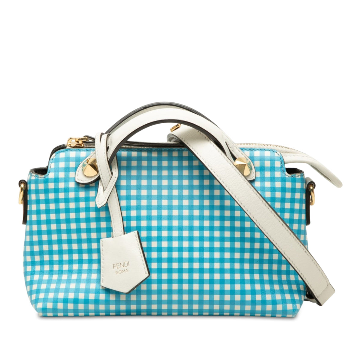 Fendi Mini Printed Leather Gingham By The Way Satchel — White