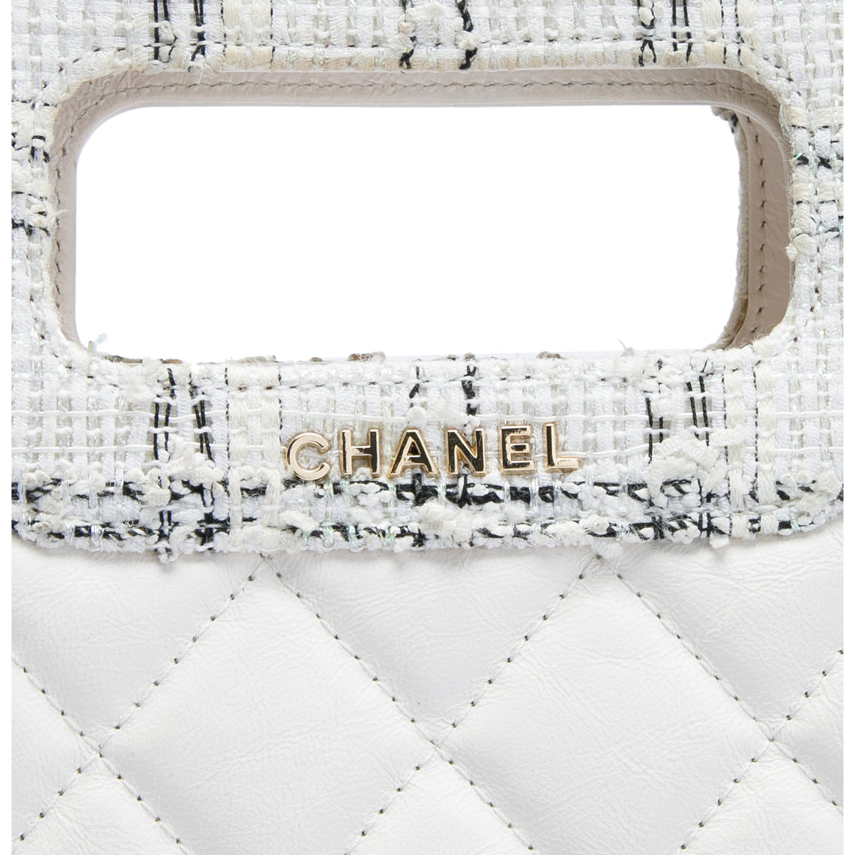 Chanel CC Tweed Trimmed Quilted Aged Calfskin Cutout Handle Bag