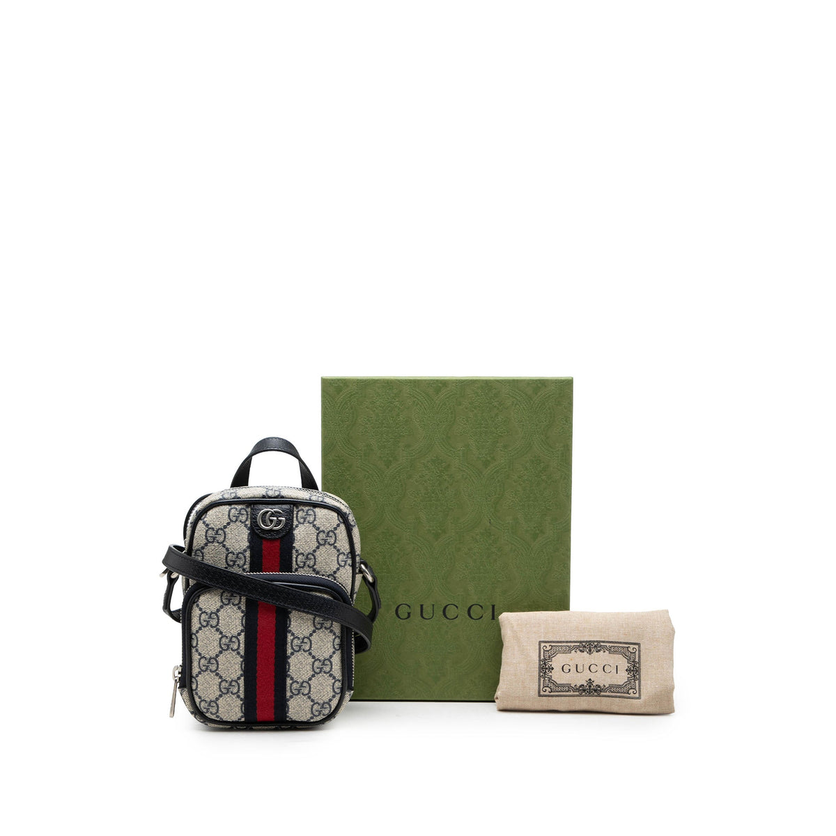 Gucci Mini GG Supreme Web Ophidia Satchel — Beige