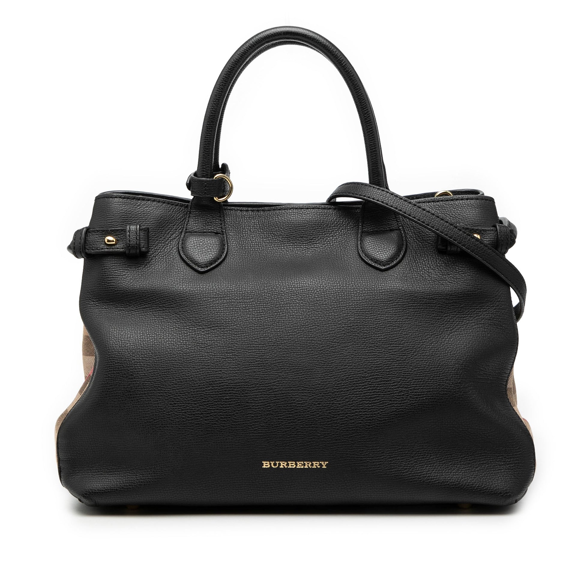 Medium Leather and House Check Banner Satchel
