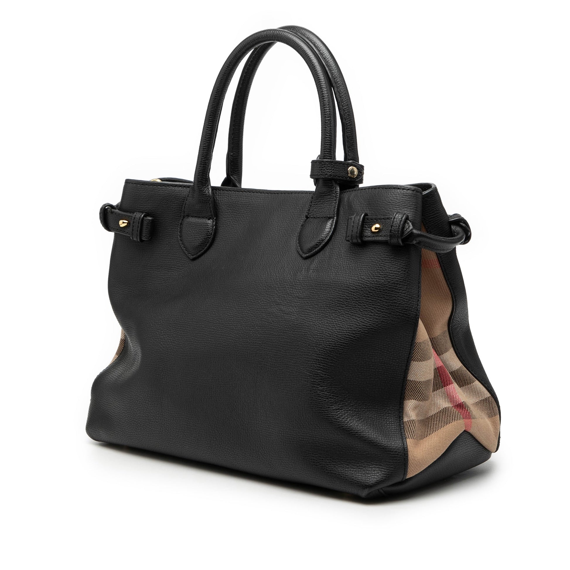 Medium Leather and House Check Banner Satchel
