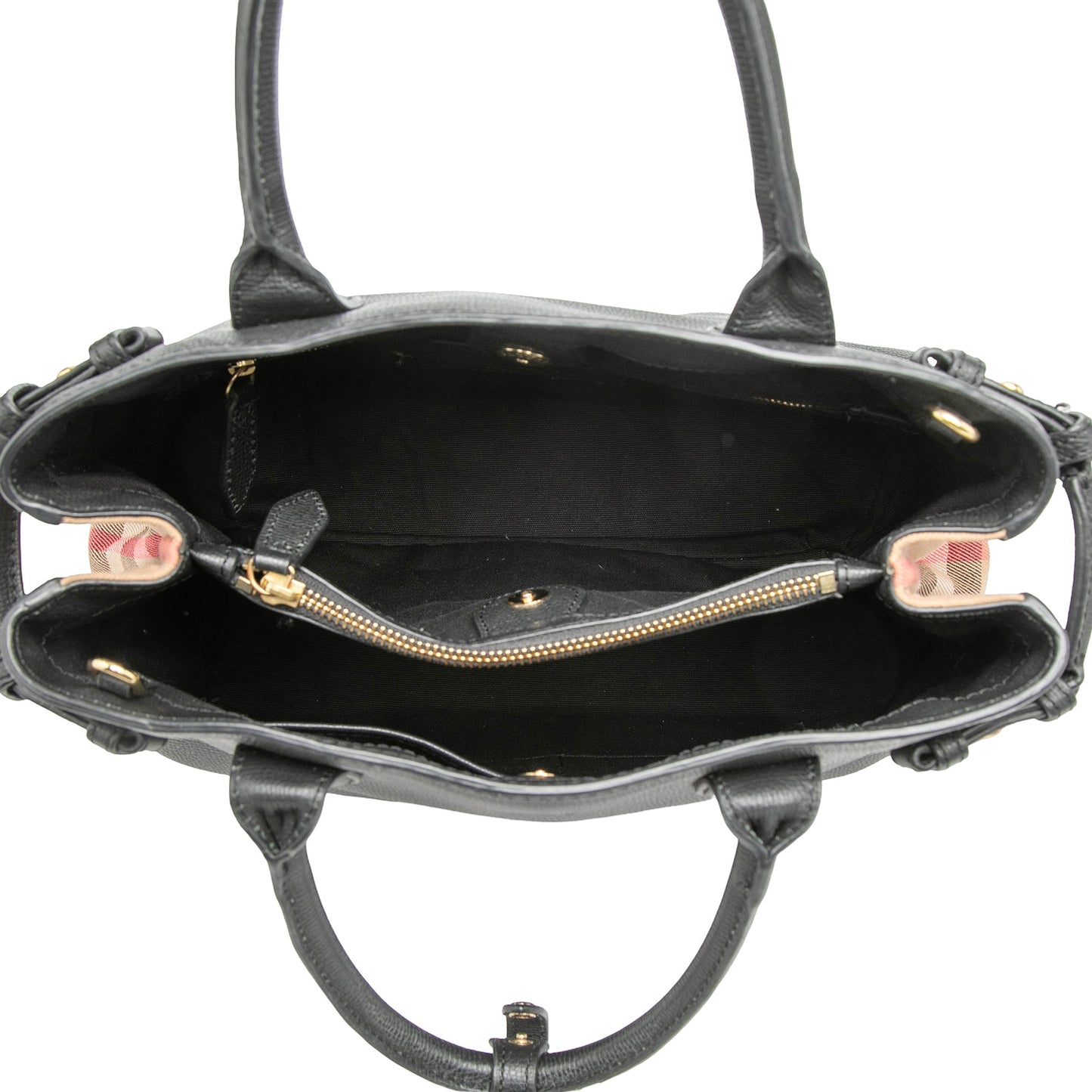 Medium Leather and House Check Banner Satchel