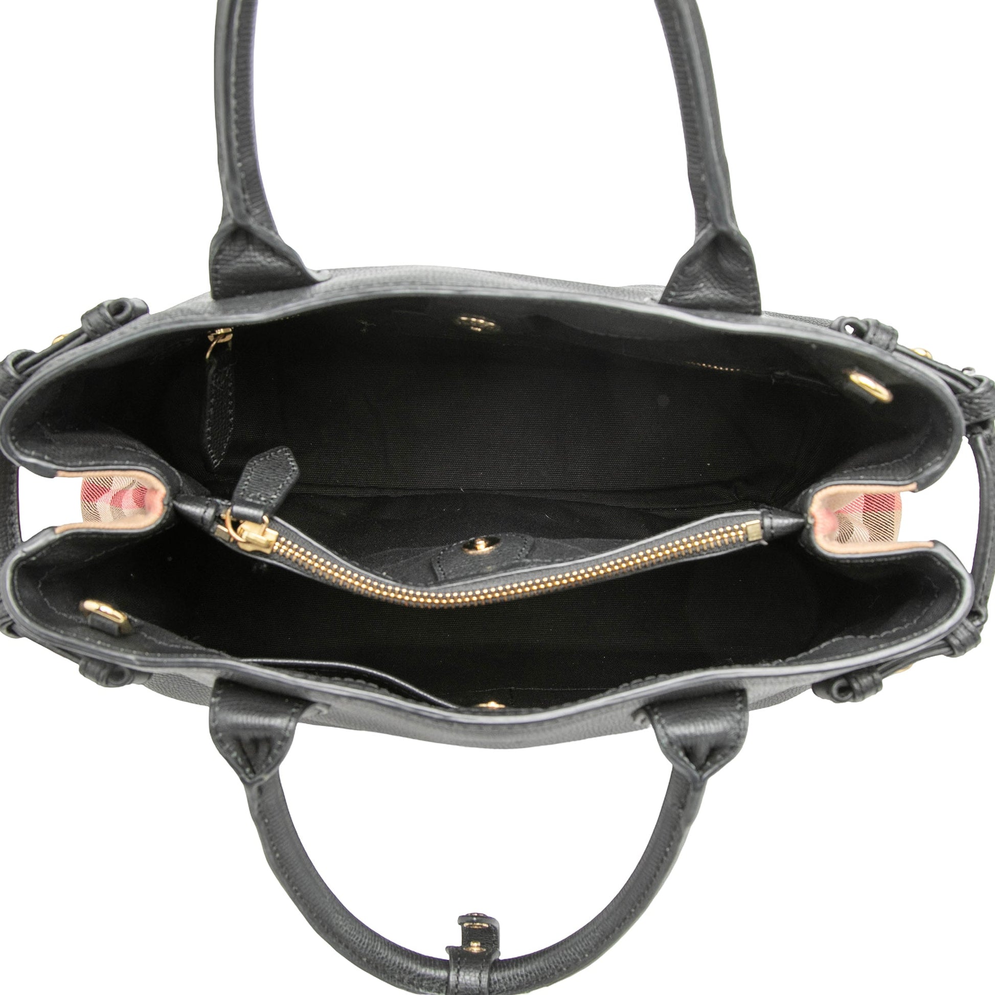 Medium Leather and House Check Banner Satchel